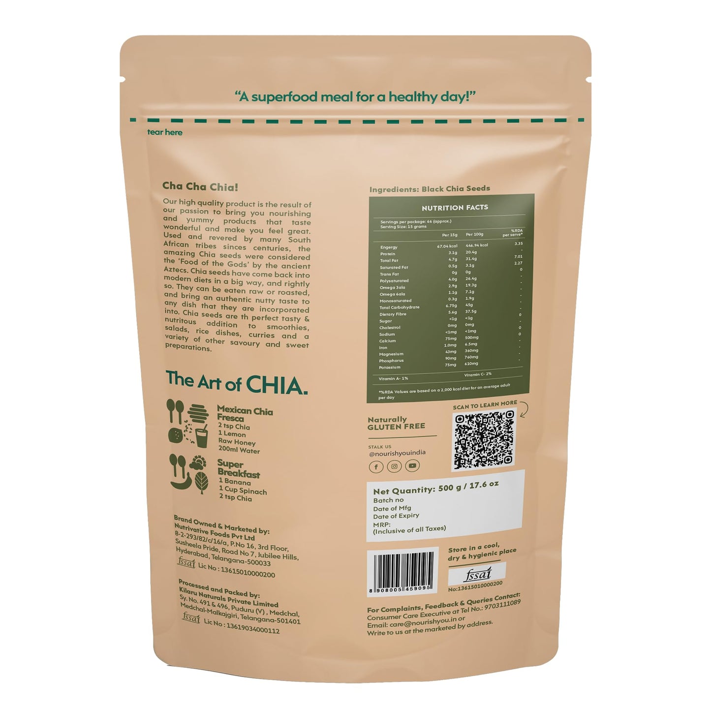 Nourish You Chia Seeds 500g - Rich in Omega-3 & Fiber, Low Sodium