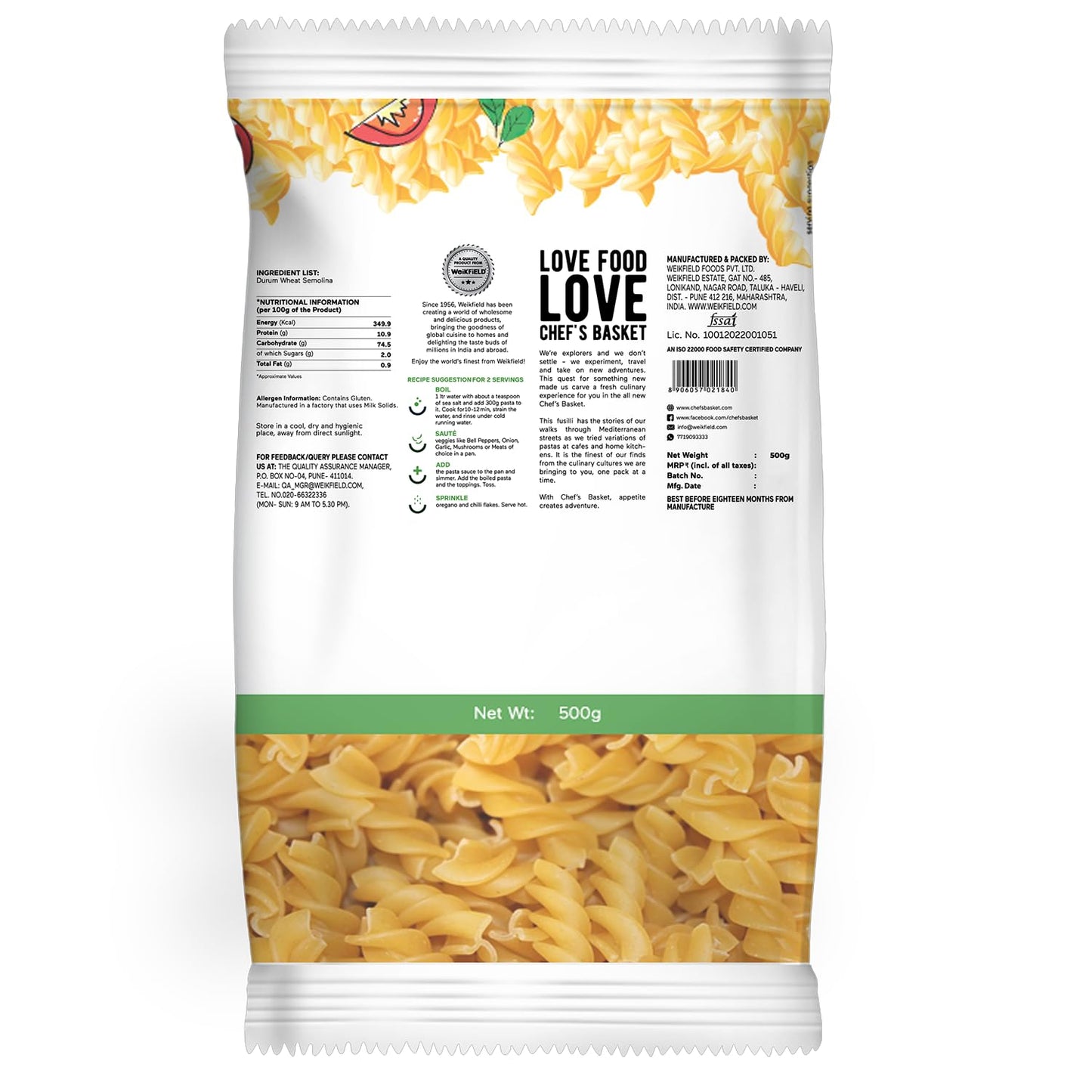 Chef's Basket Durum Wheat Fusilli Pasta | Vegetarian | 500 gm