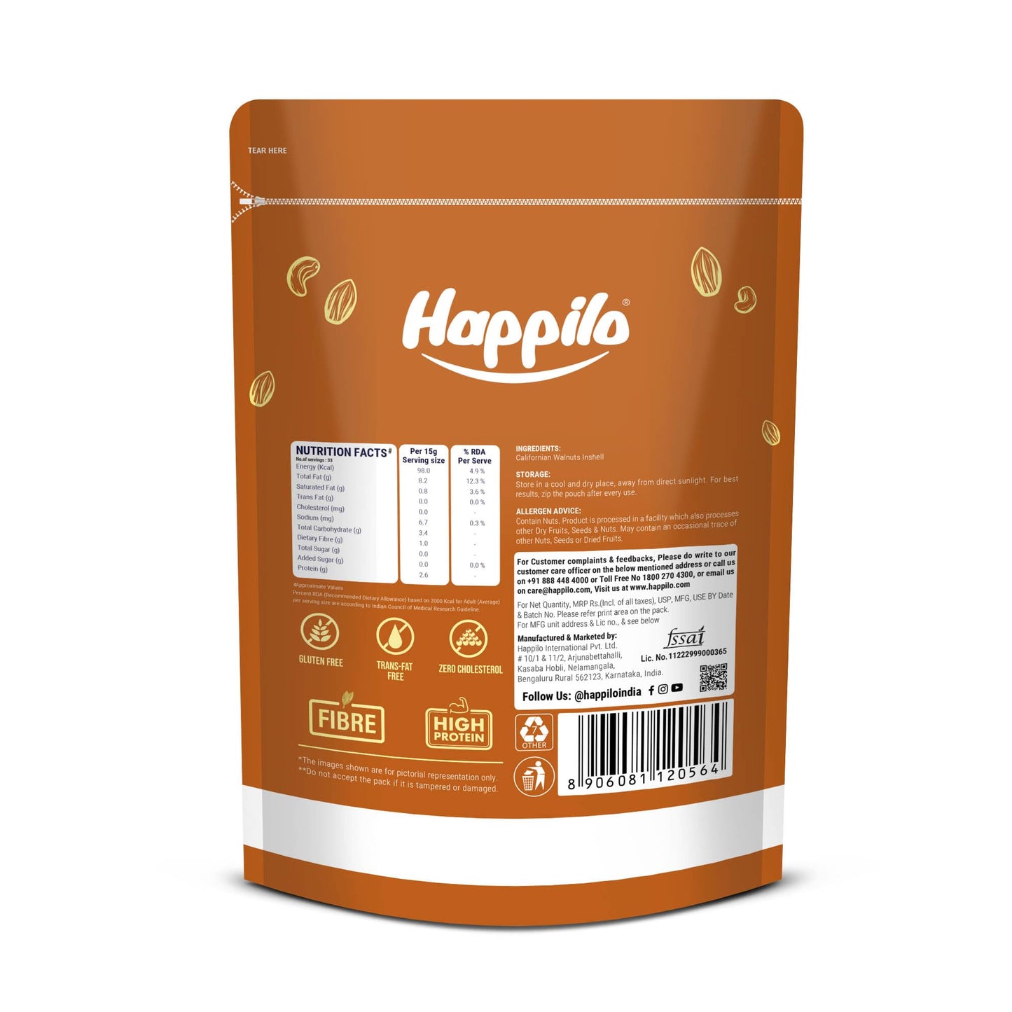 Happilo Inshell Walnuts 500g | Dried Fruits & Nuts | Large Size | Omega-3 Rich