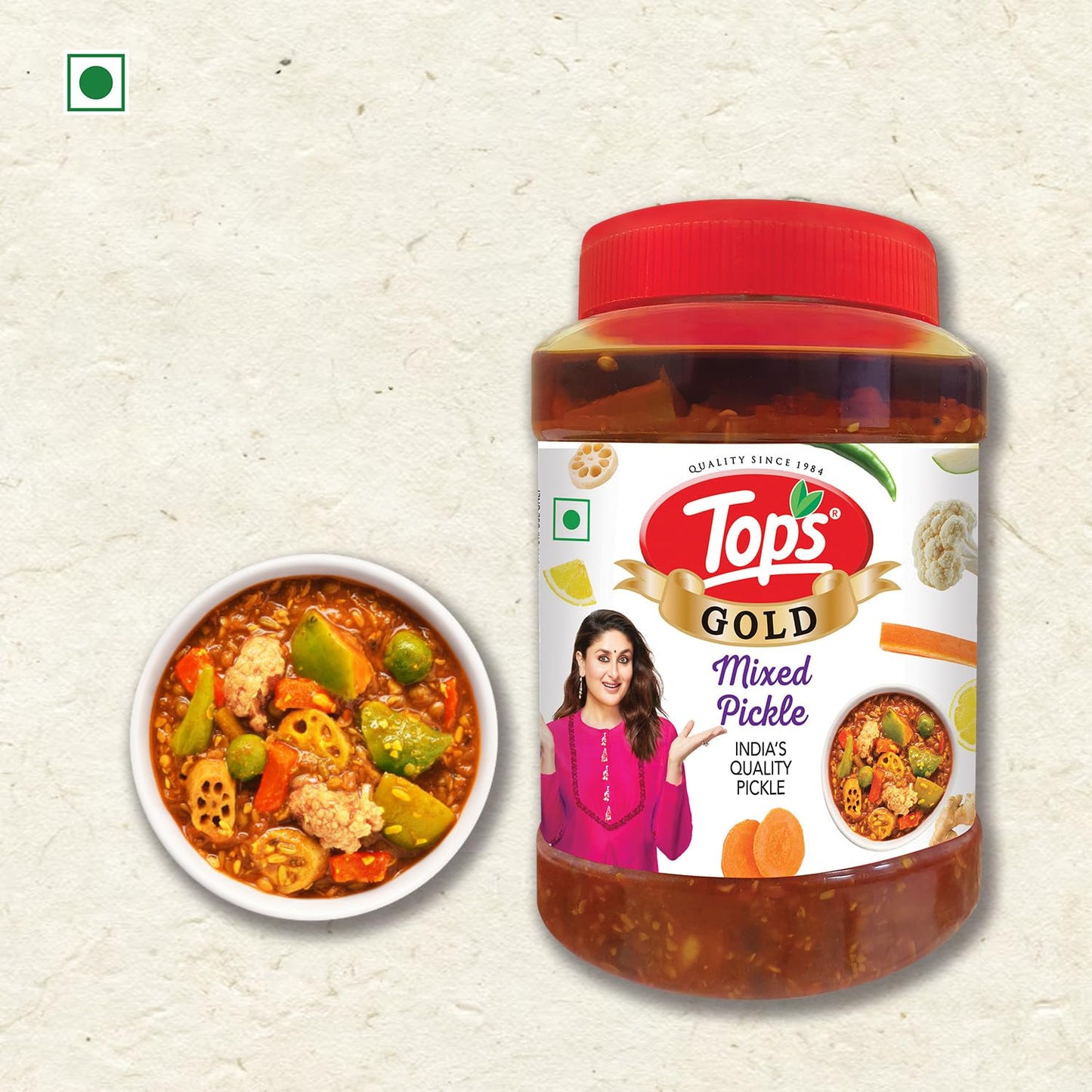 TOPS Gold Mixed Pickle - 900 gm | Infused with Traditional Spices, Trans Fat-Free