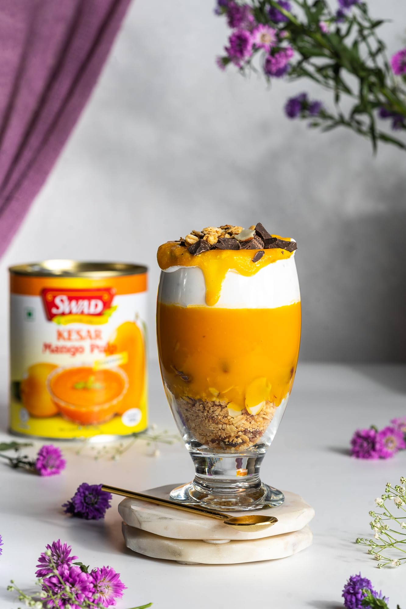 SWAD Kesar Mango Pulp Tin - Sweetened, 850g Canned Fruits