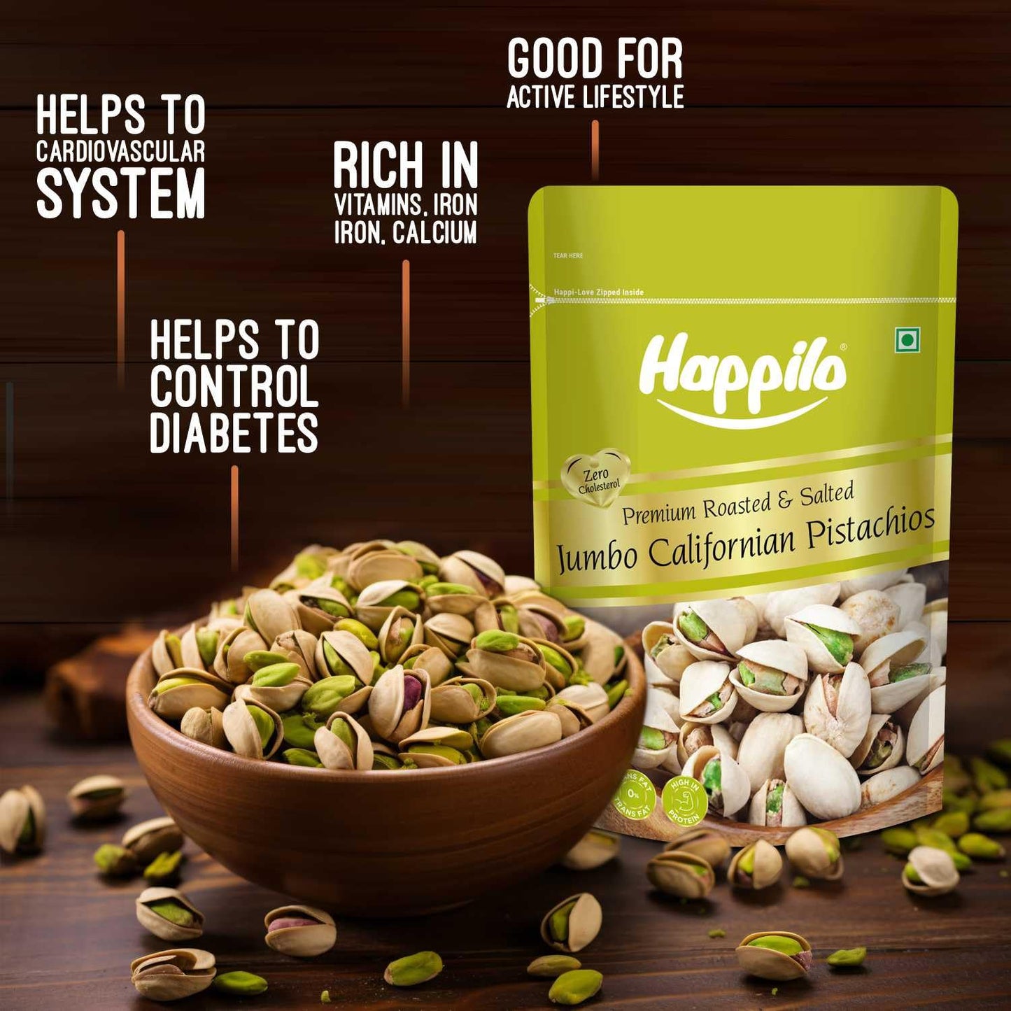 Happilo California Roasted & Salted Pistachios 200 g | Gluten-Free, Non-GMO, High Protein Nuts