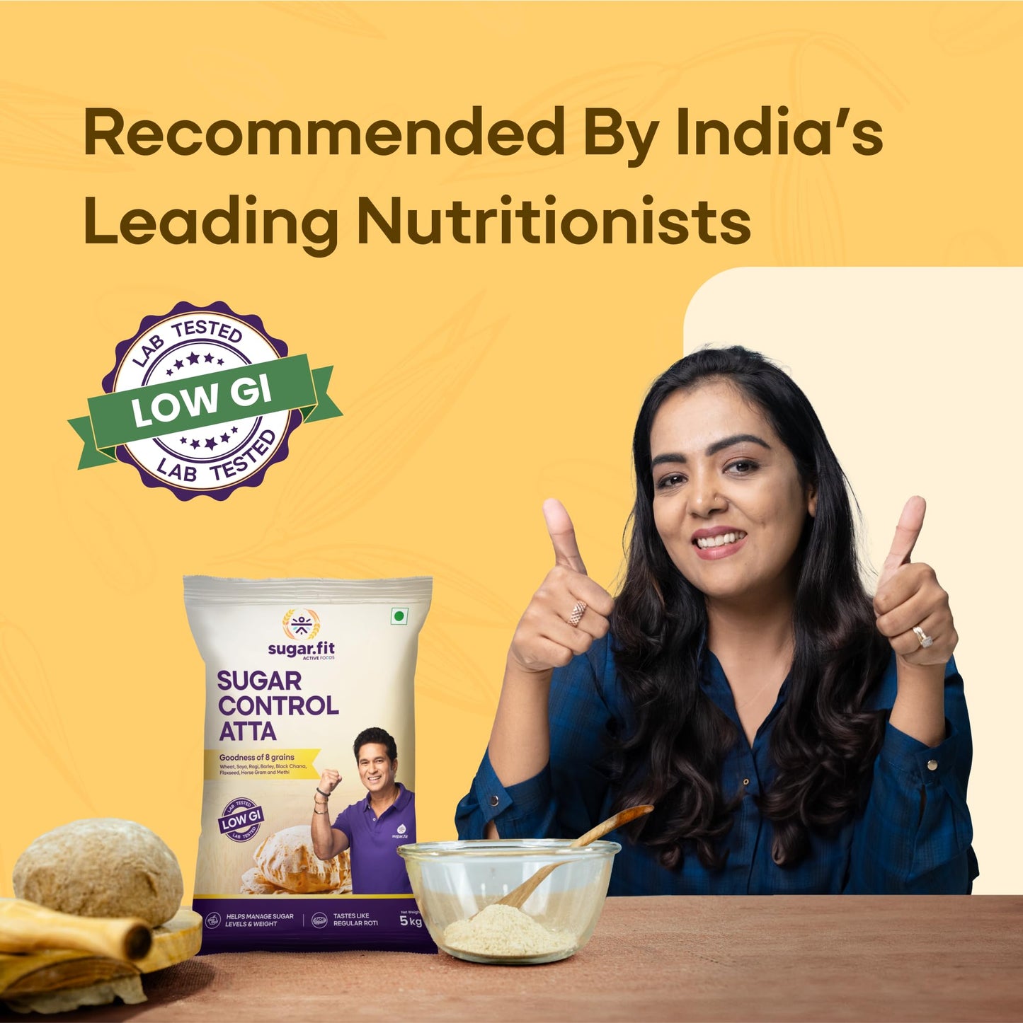 Sugar.fit Sugar Control Atta 5kg - 8-in-1 Multigrain Flour, Low GI, High Protein & Fiber