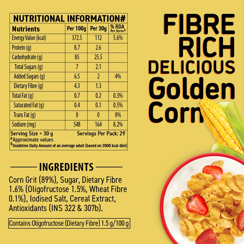 Bagrry’s Corn Flakes Plus - 99% Fat Free Breakfast Cereal, 500g