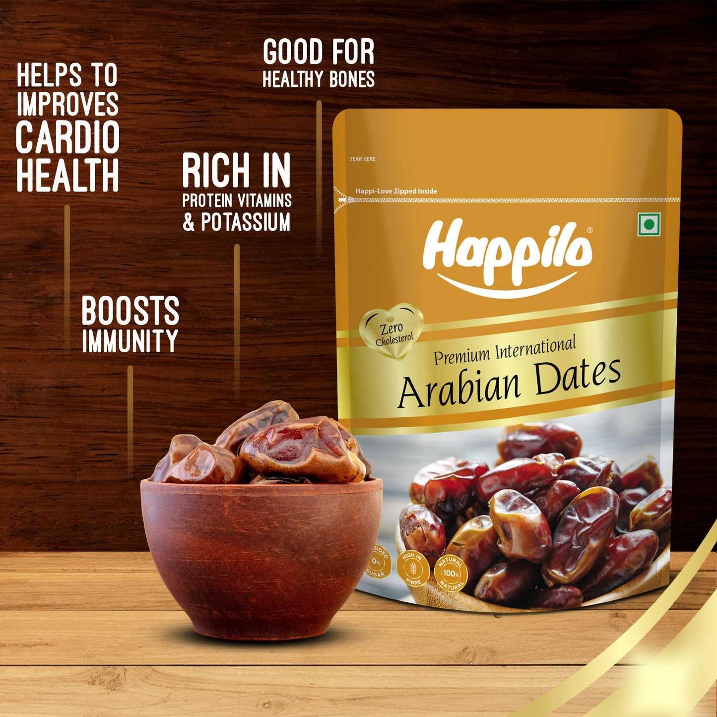 Happilo Dried Arabian Dates Pouch, 500 g | No Added Sugar | Gluten Free
