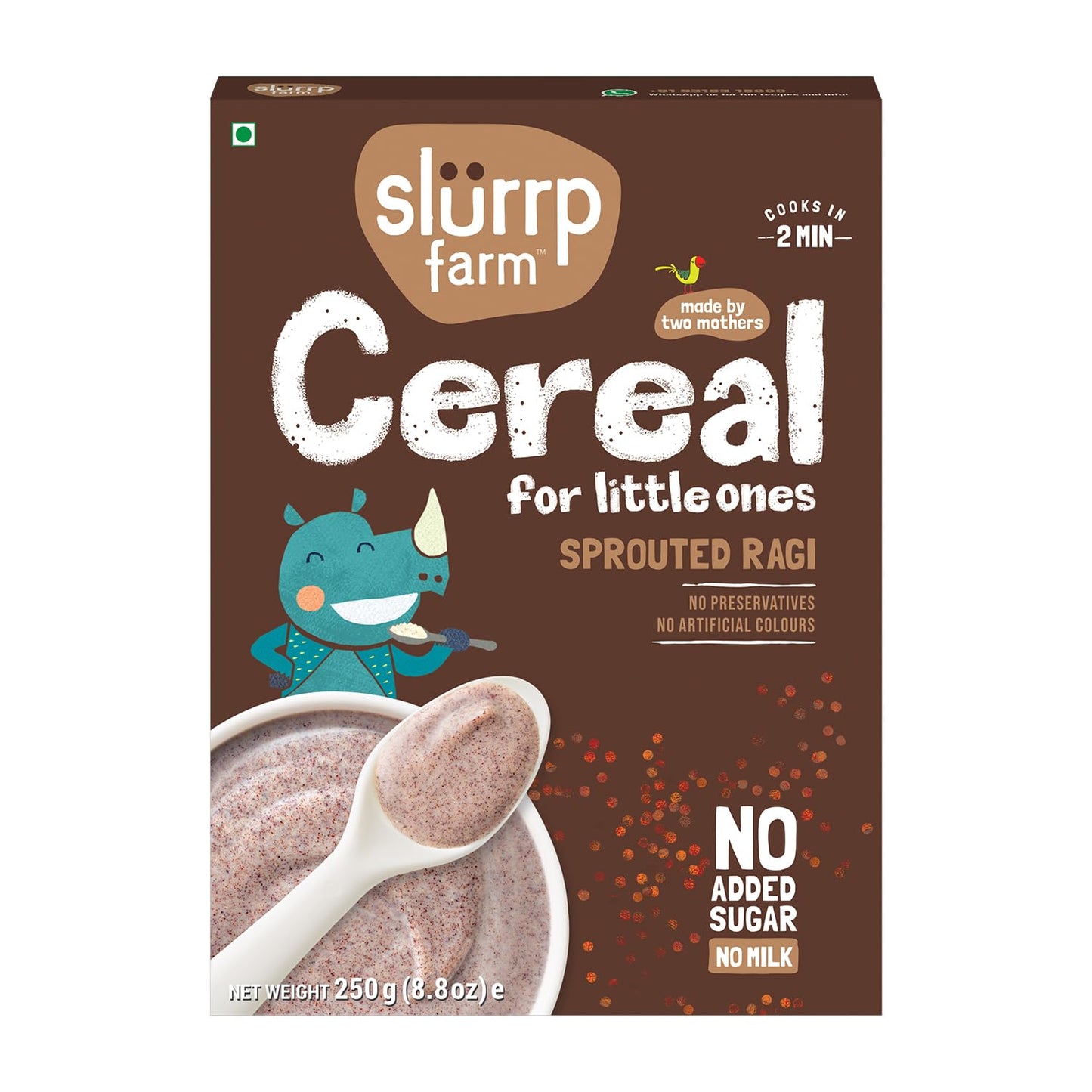 SLURRP FARM Sprouted Ragi Powder, 250 Gram - No Added Sugar, No Salt
