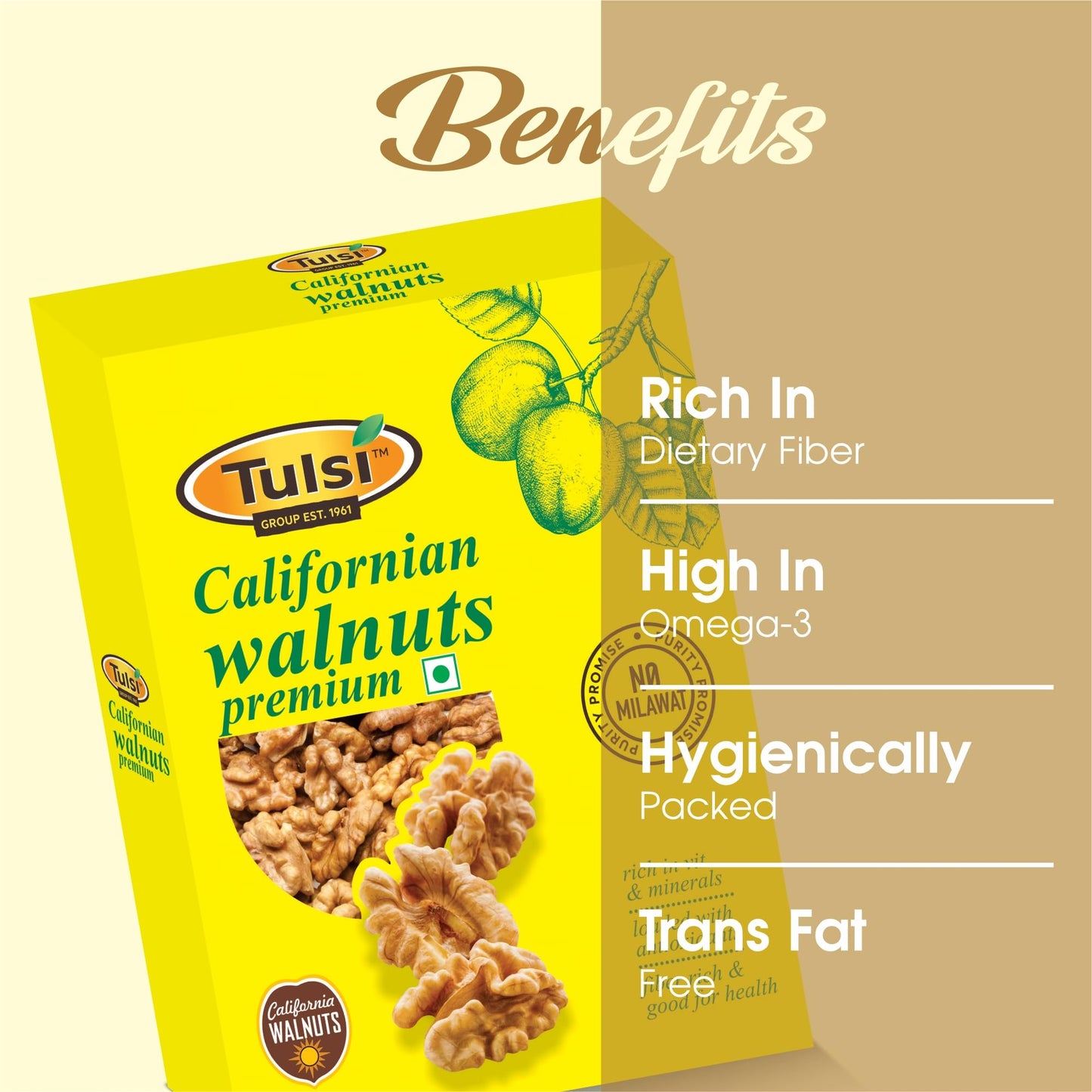 Tulsi California Walnut Kernels 200g | Large Size | Rich in Omega-3 | Crunchy Nuts