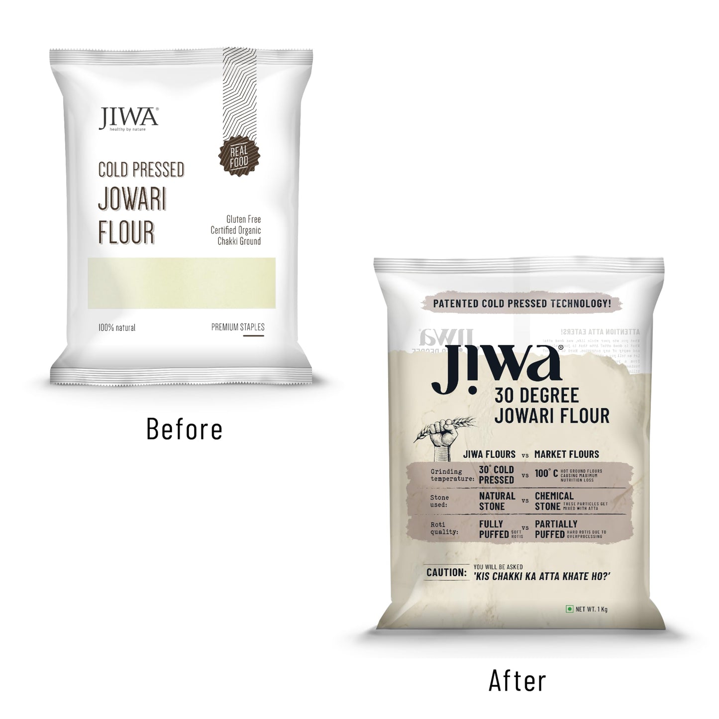 JIWA Organic Jowar Flour, 1 Kg - Cold Pressed, Fresh Taste