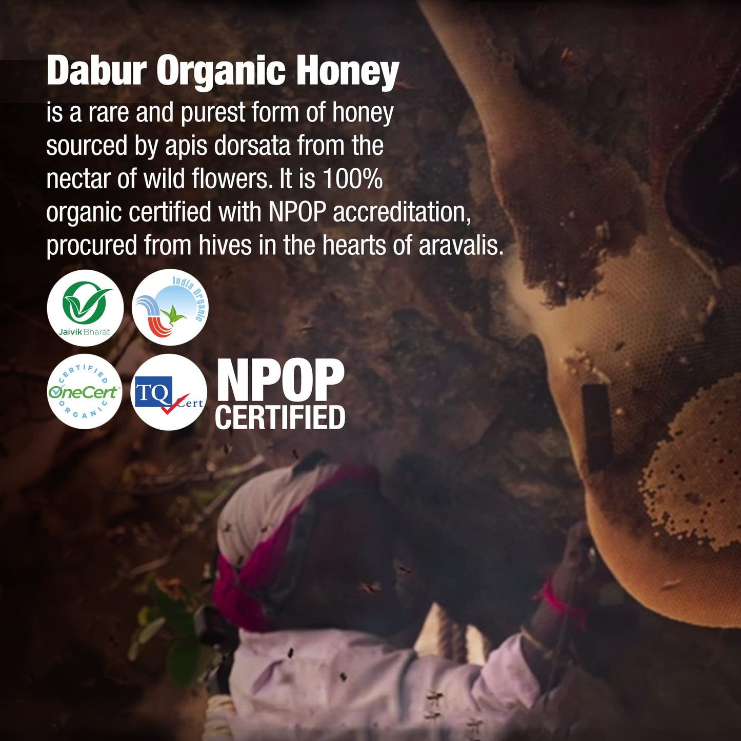 Dabur Organic Honey - 500g | Raw & Unprocessed | NPOP Certified