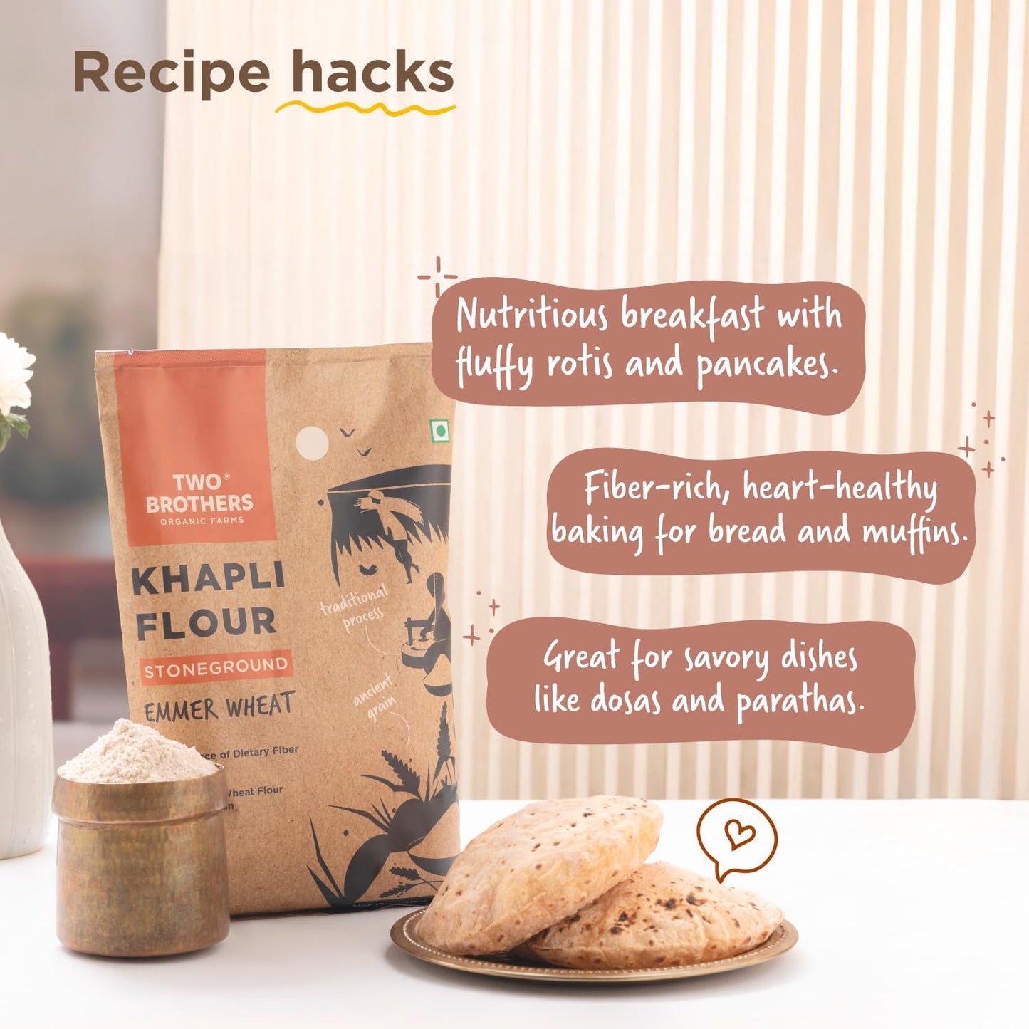 Two Brothers Organic Farms Khapli Wheat Flour 5kg | Stoneground Emmer Wheat for Versatile Cooking