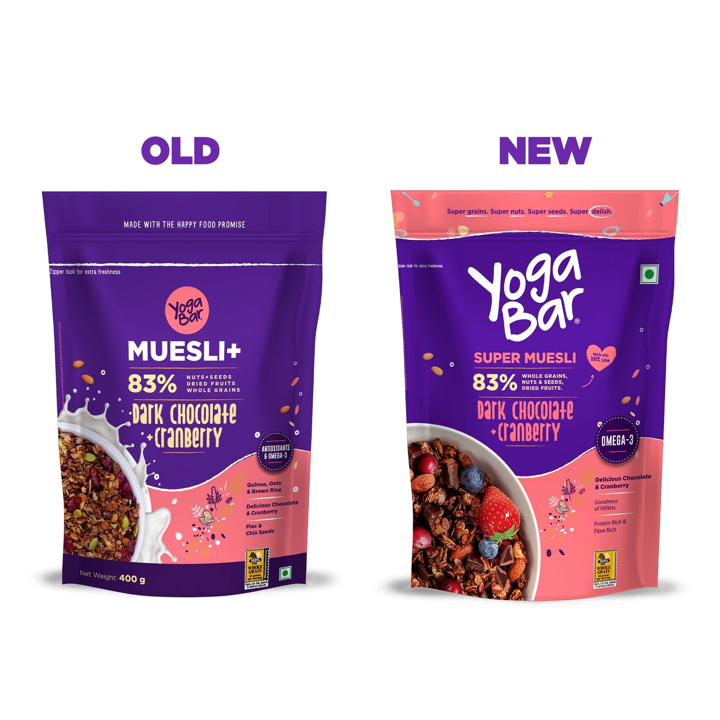 Yogabar Wholegrain Breakfast Muesli - Dark Chocolate & Cranberry, 700g Pack
