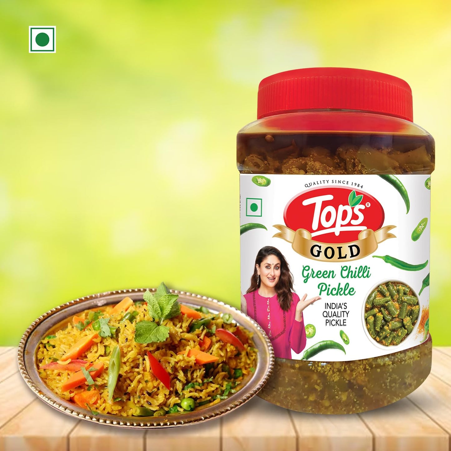 TOPS Green Chilli Pickle - 900 gm | Trans Fat-Free, Mustard Oil