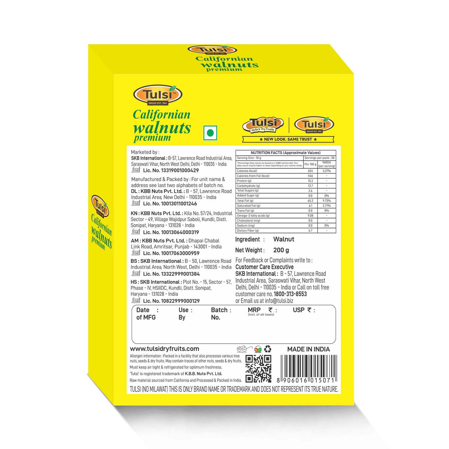 Tulsi California Walnut Kernels 200g | Large Size | Rich in Omega-3 | Crunchy Nuts