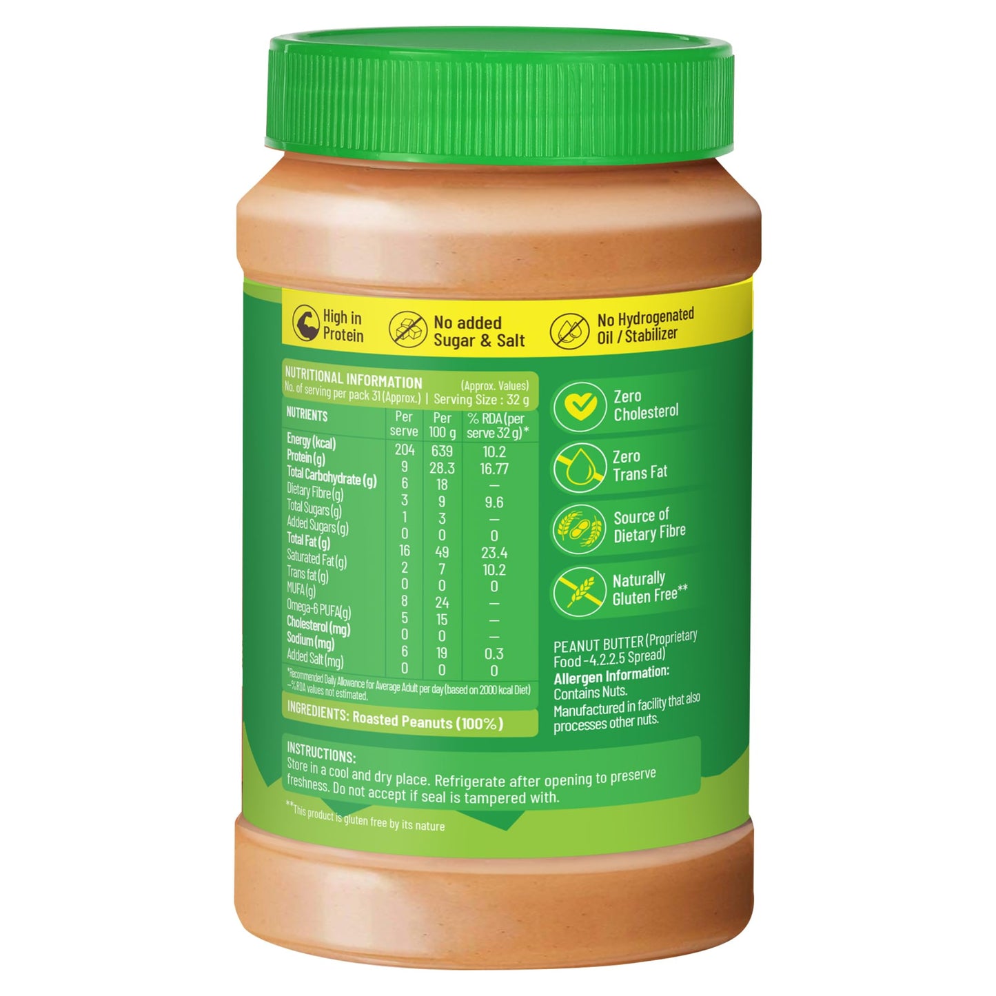 DiSano Creamy Peanut Butter 1kg - Gluten-Free Nut Spread, 30% Protein