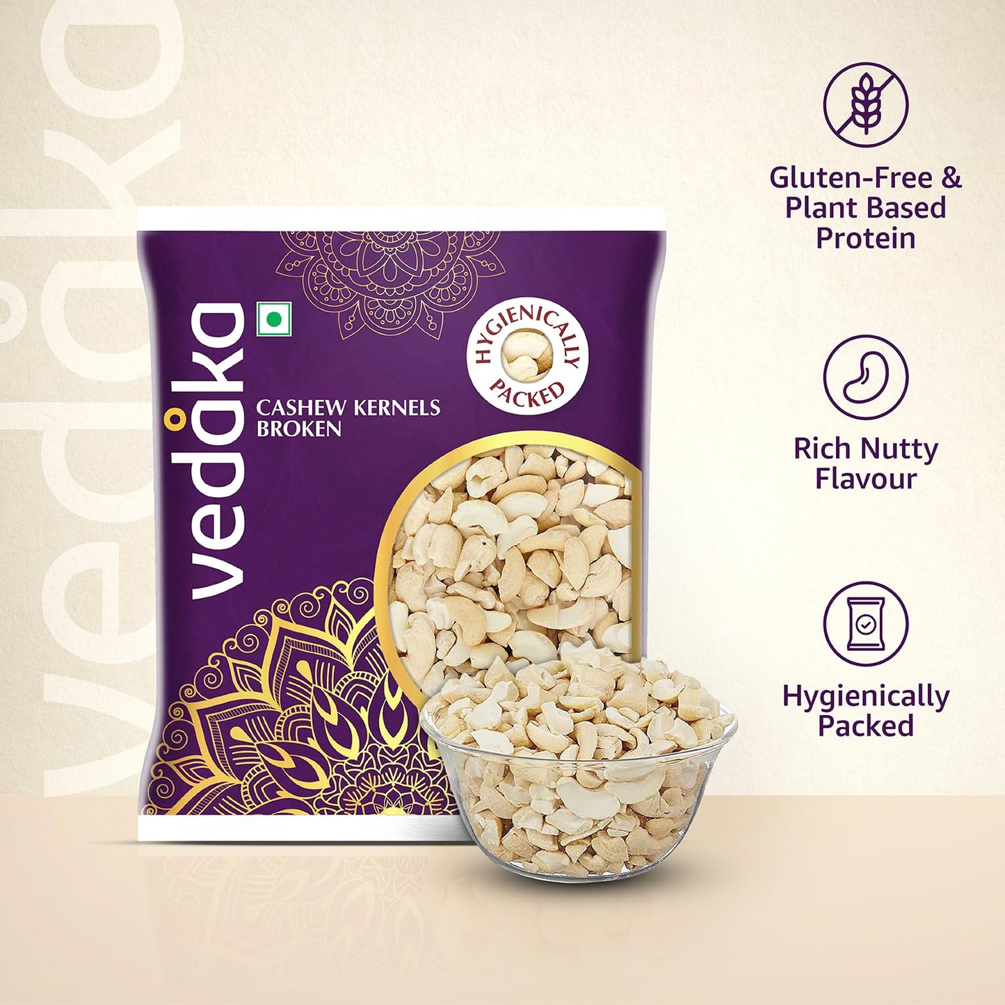 Vedaka Broken Cashews - 100g Pack - Nutty Flavor, Firm Texture