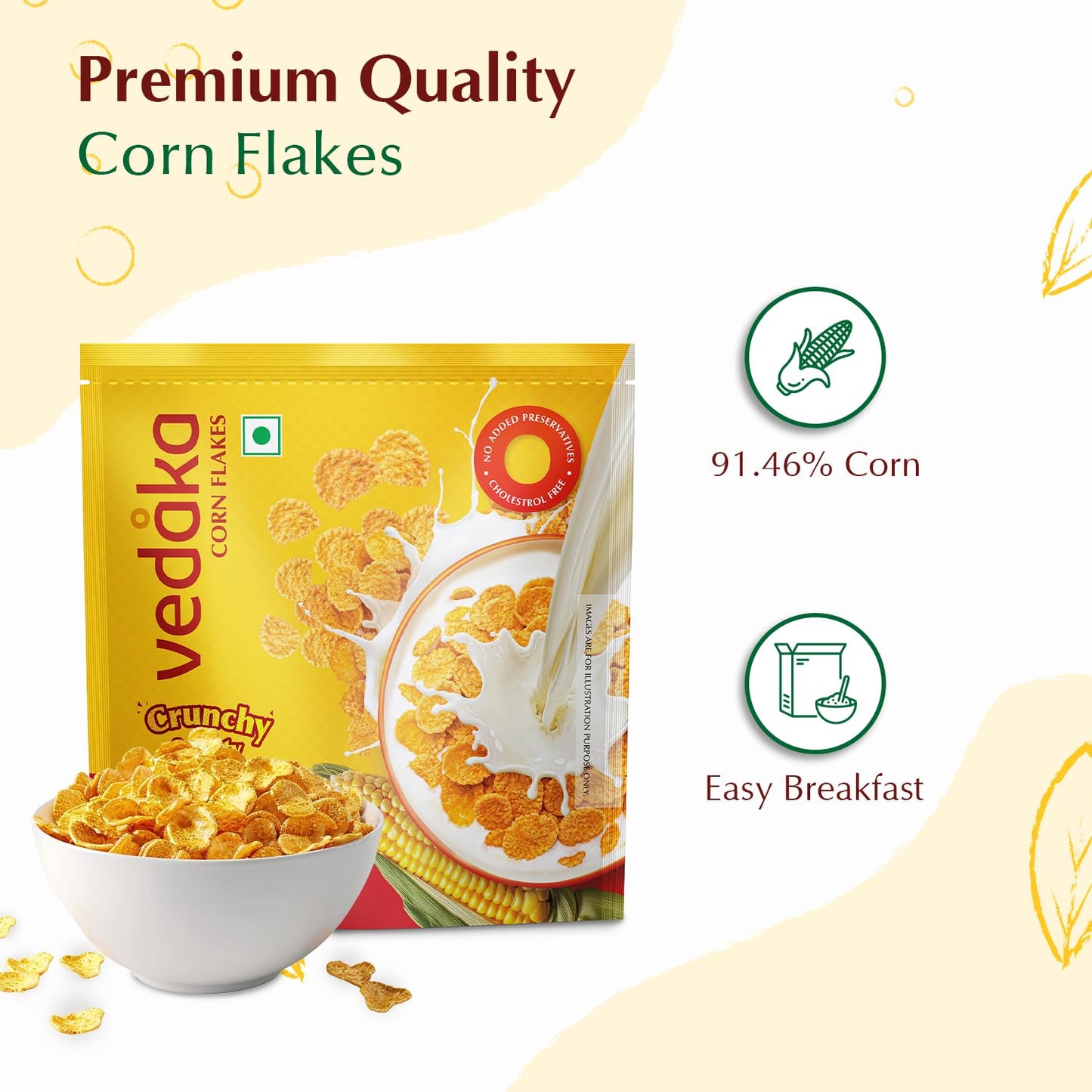 Vedaka Corn Flakes | 1.2 Kg | Breakfast Cereal | Low Saturated Fat