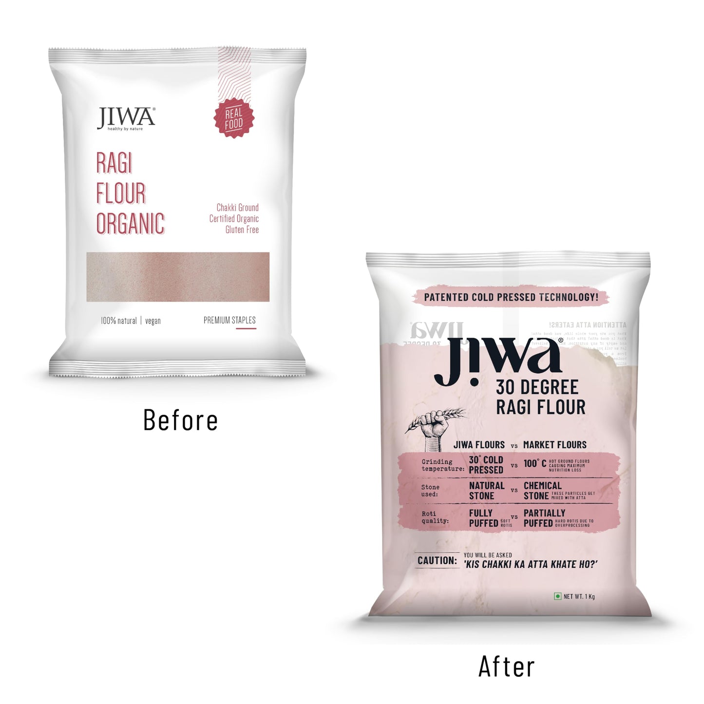 JIWA Organic Ragi Flour, 1 Kg - Freshly Cold Pressed Atta
