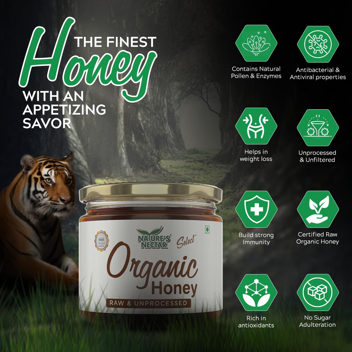 Nature's Nectar Organic Raw Honey 400g | NMR Tested, No Added Sugars
