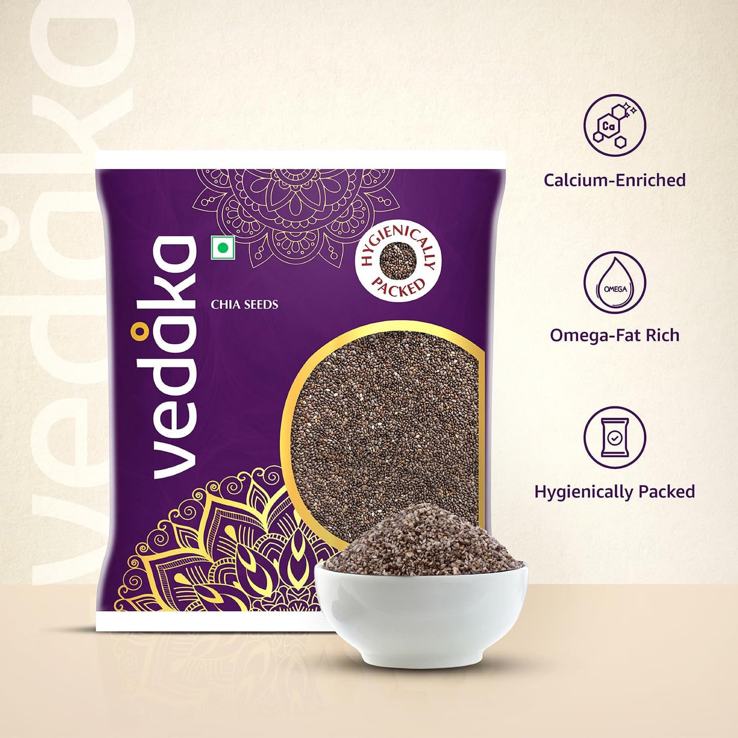 Vedaka Chia Seeds | 500 Gram | Packed with Protein & Calcium