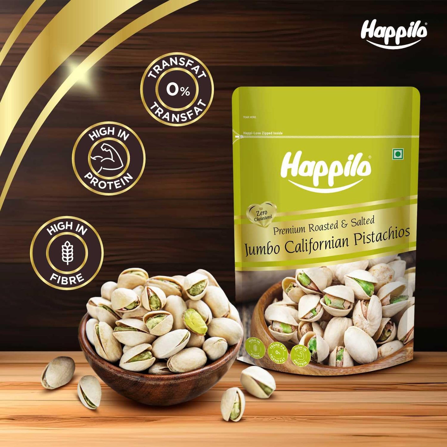 Happilo California Roasted & Salted Pistachios 200 g | Gluten-Free, Non-GMO, High Protein Nuts