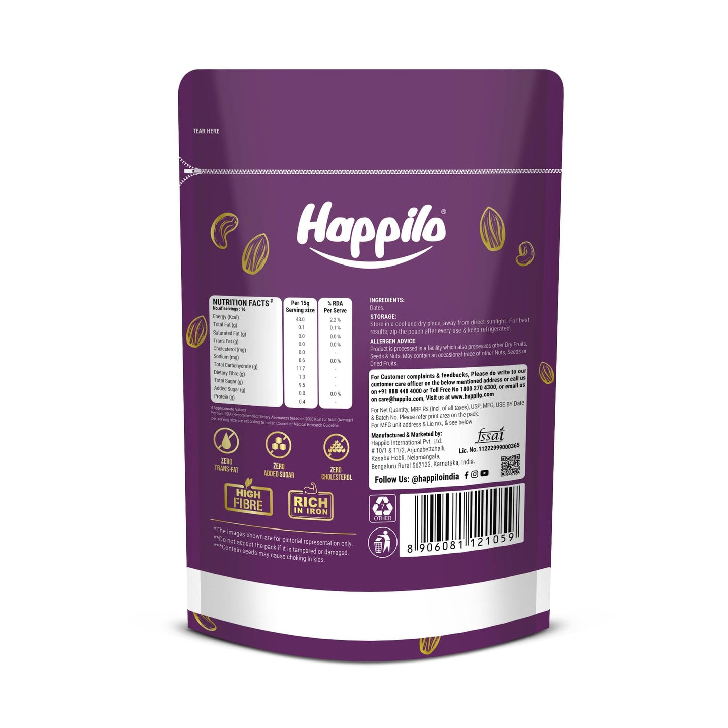 Happilo Dried Omani Dates 250g | Vegan, No Added Sugar, Non-GMO
