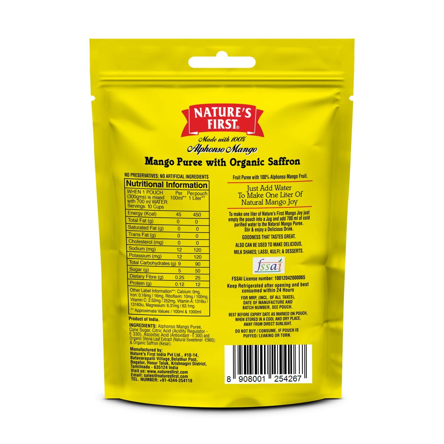 Nature's First Alphonso Mango Pulp with Saffron (6 x 300g) - Pure Mango Goodness for Desserts and Smoothies