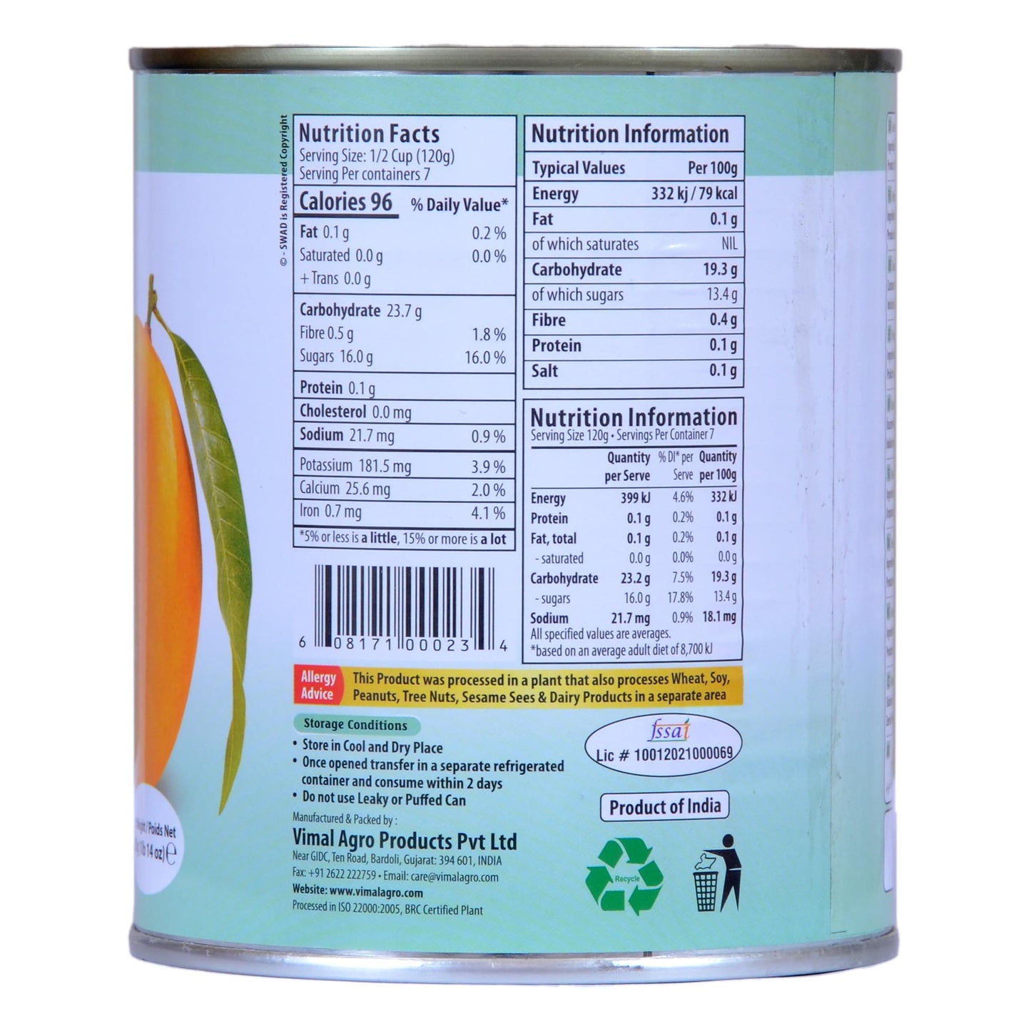 SWAD Kesar Mango Pulp | Sugar-Free | Tin Pack of 1 (850g)