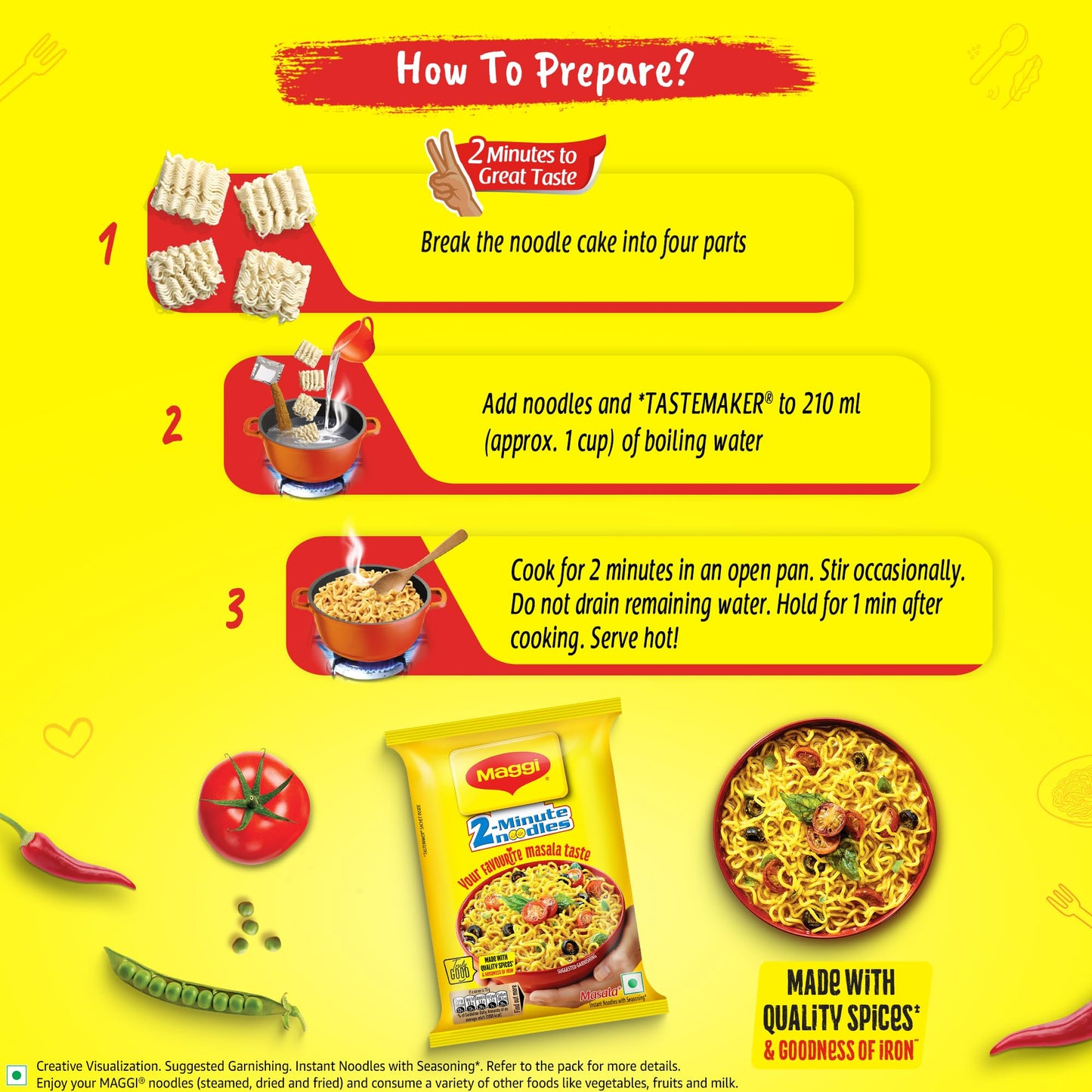 MAGGI Instant Masala Noodles, 70g Pouch - Iron Fortified