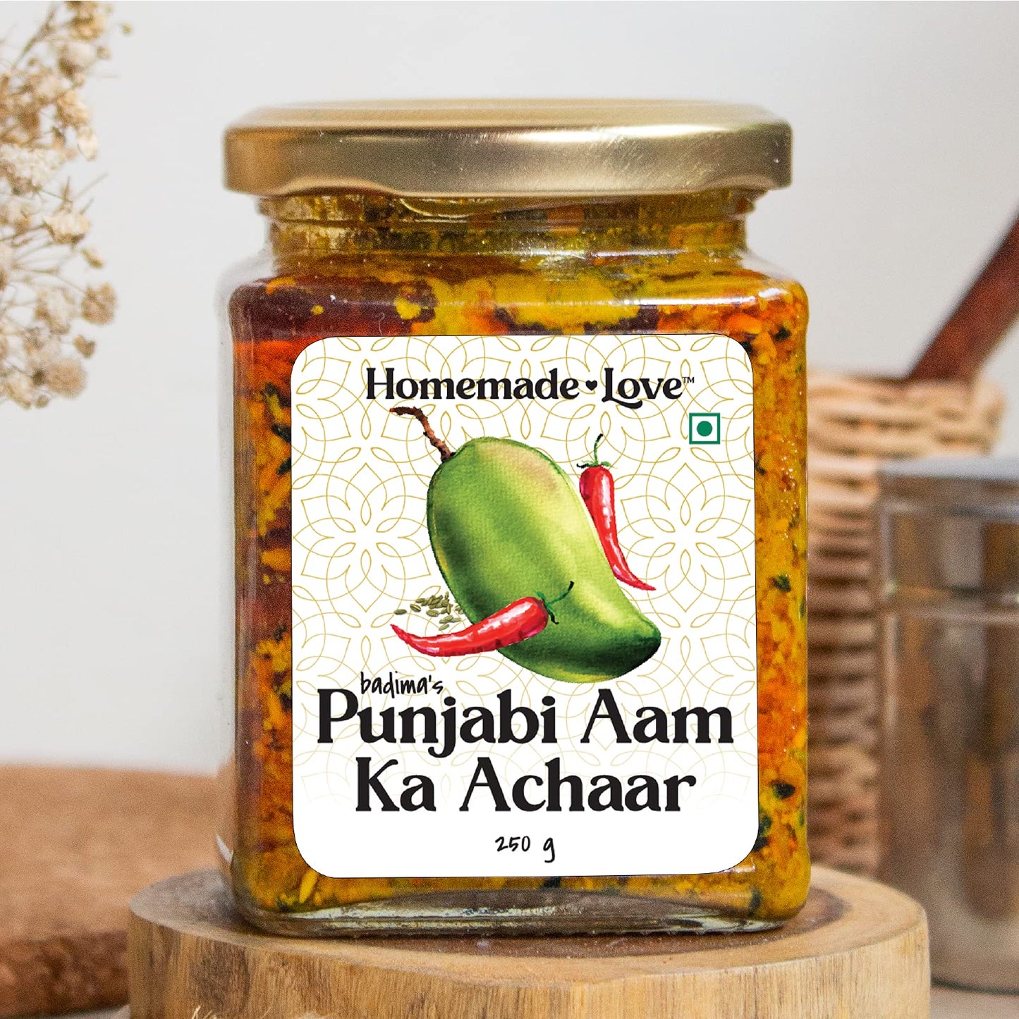 Homemade Love Punjabi Mango Pickle (250g) | Spicy Aam Ka Achaar with Mustard Oil