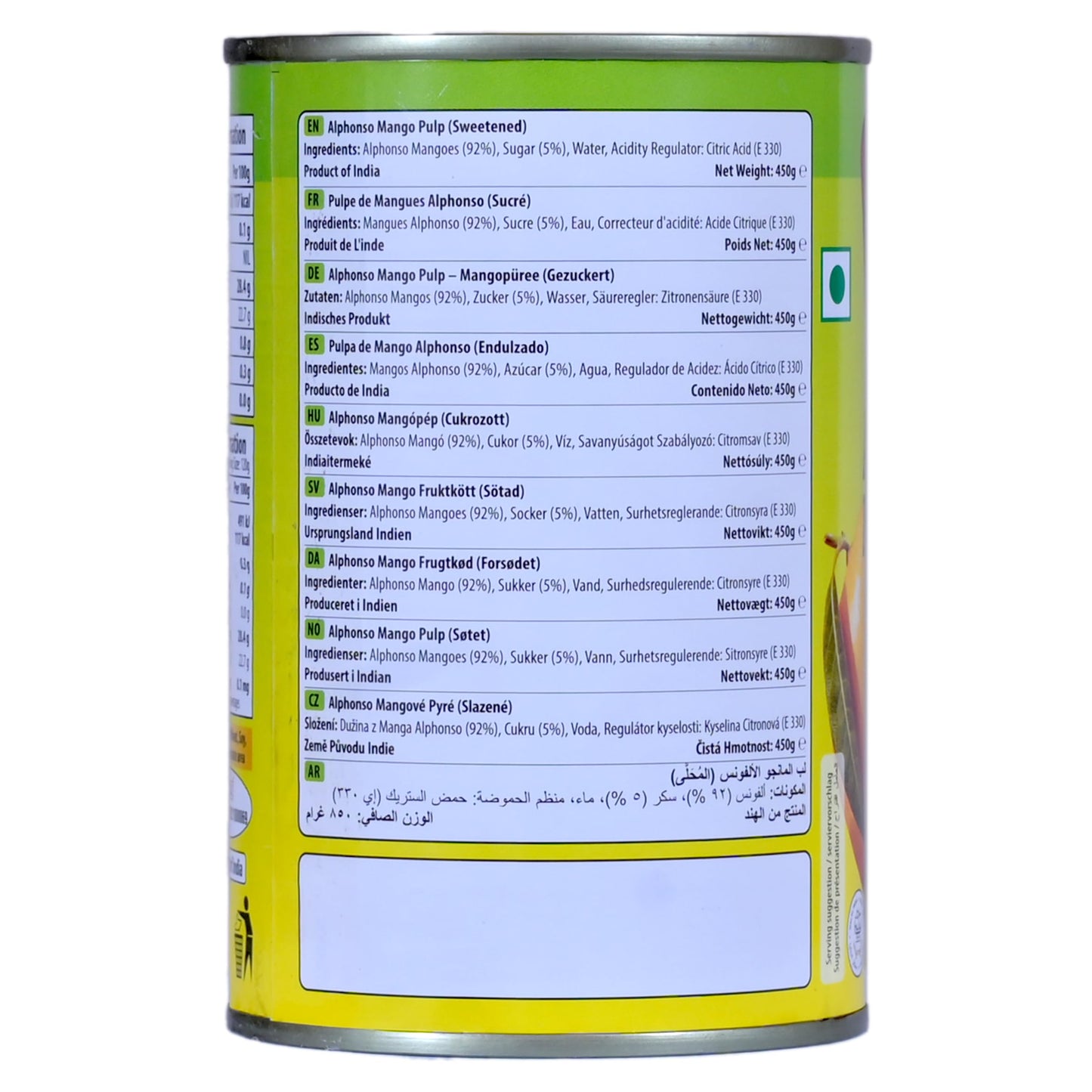 SWAD Alphonso Mango Pulp 450g Tin, Pack of 2 - No Added Preservatives