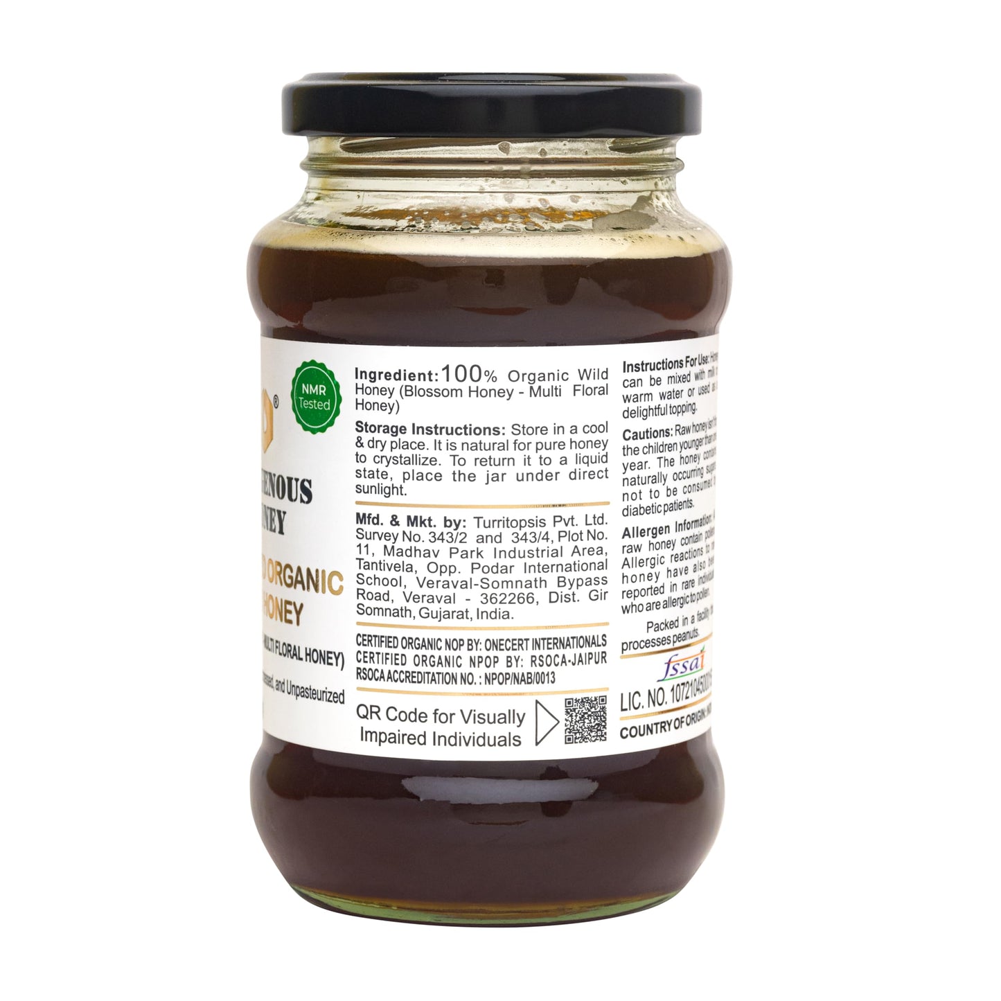 INDIGENOUS HONEY Raw Organic Honey 500 g Glass Jar - USDA Certified, NMR Tested