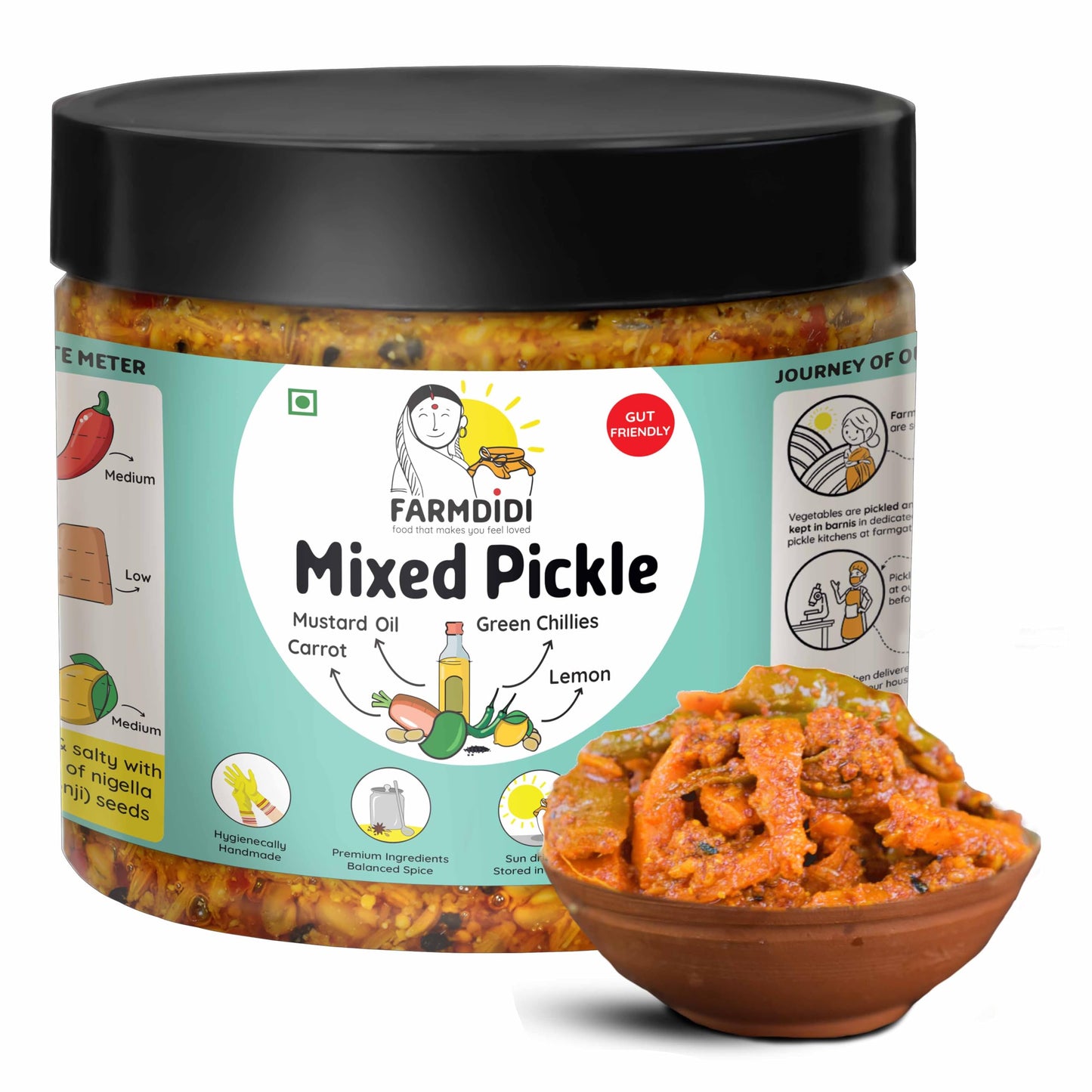 FarmDidi Mixed Pickle 325G | Carrot, Lemon & Chilli | Low-Oil, No Preservatives