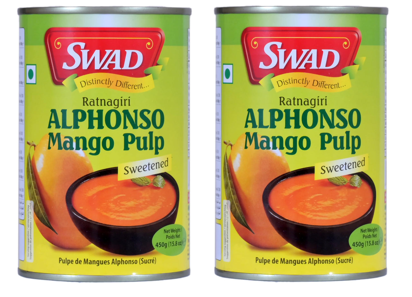 SWAD Alphonso Mango Pulp 450g Tin, Pack of 2 - No Added Preservatives