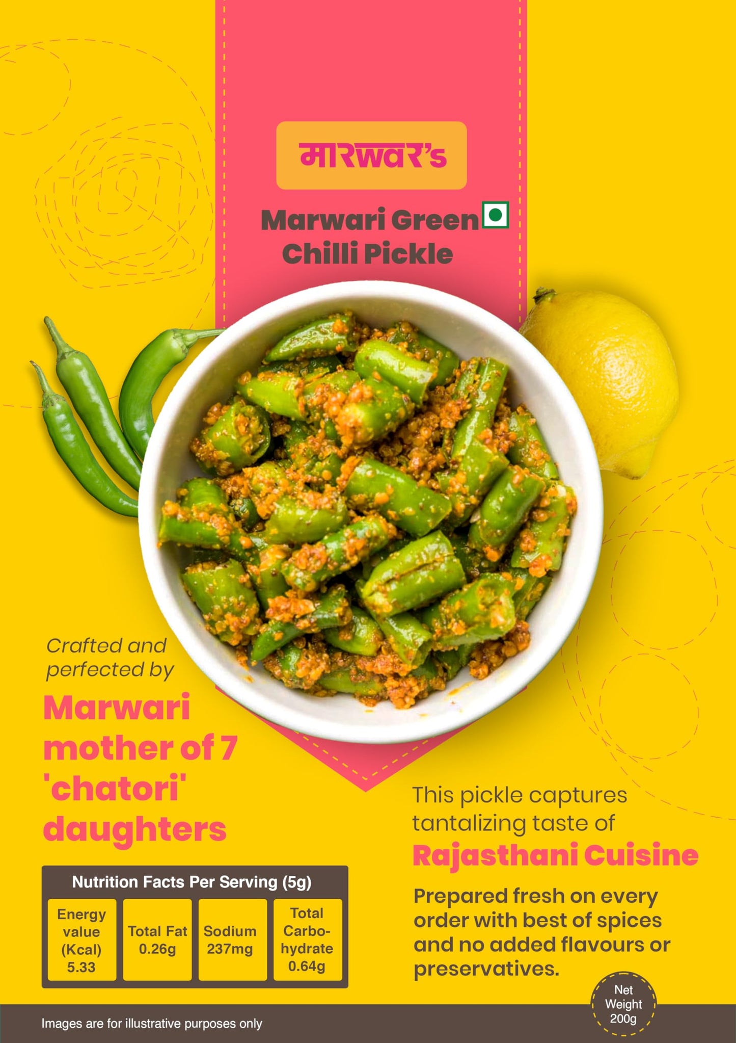 Marwar's Green Chilli Pickle 200g | Rajasthani Homemade Achar | No Preservatives