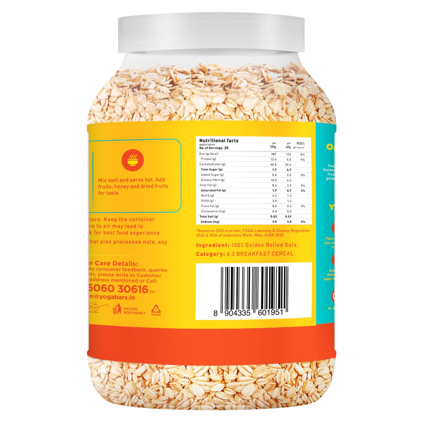 Yogabar Rolled Oats 1 kg Jar | Gluten Free, Non-GMO Breakfast
