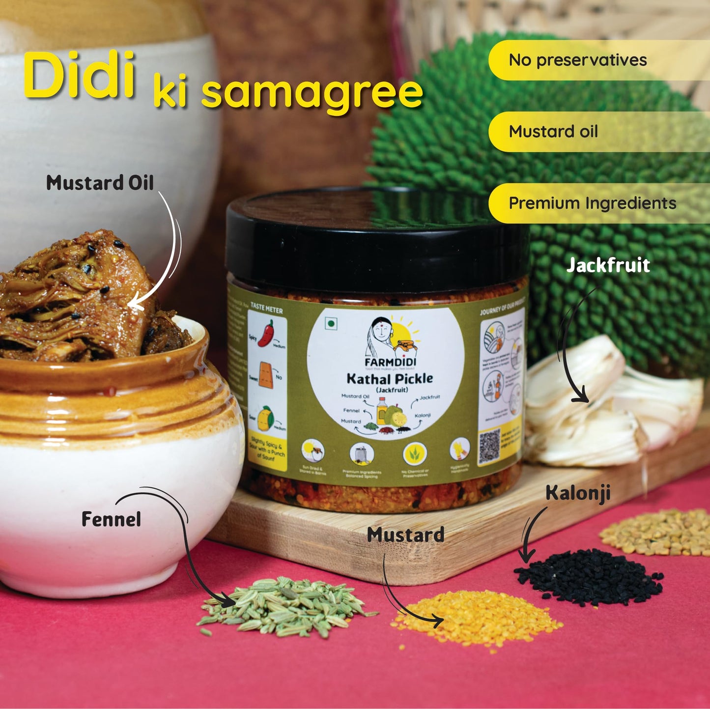 FarmDidi Jackfruit Pickle 325g | Handmade Kathal ka Achar in Mustard Oil | No Chemical Preservatives
