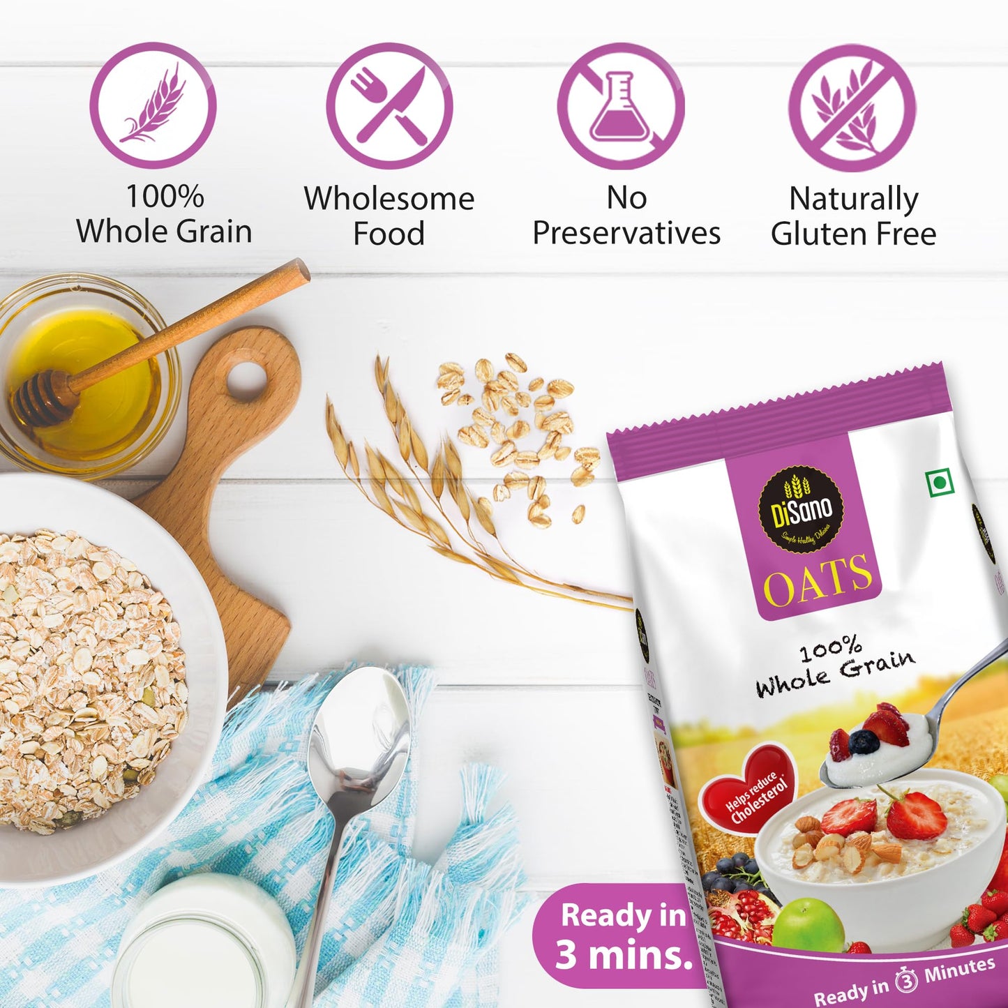 Disano Oats 1 kg Pouch - Wholegrain Breakfast Option