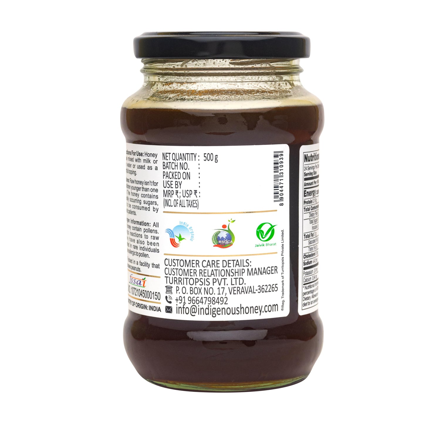 INDIGENOUS HONEY Raw Organic Honey 500 g Glass Jar - USDA Certified, NMR Tested