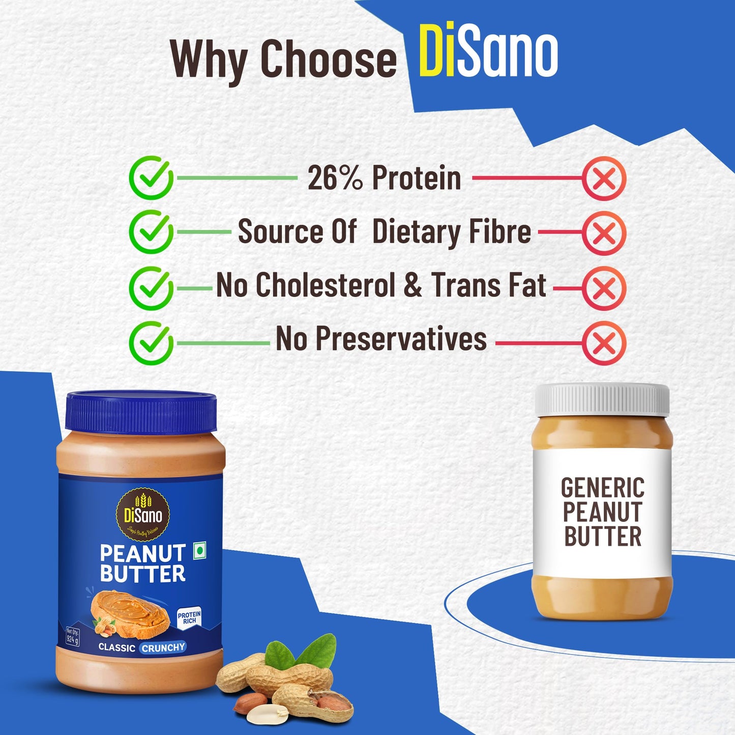 DiSano Crunchy Peanut Butter 924g - 25% Protein, Gluten Free