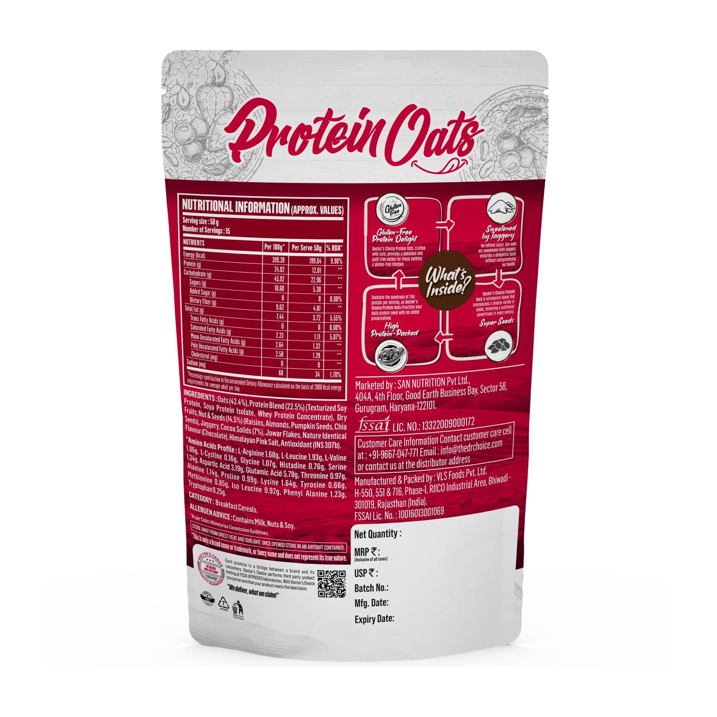 DOCTORS CHOICE Oats, 750g Breakfast Cereals, 24g Protein, Gluten-Free, Jaggery Sweetened