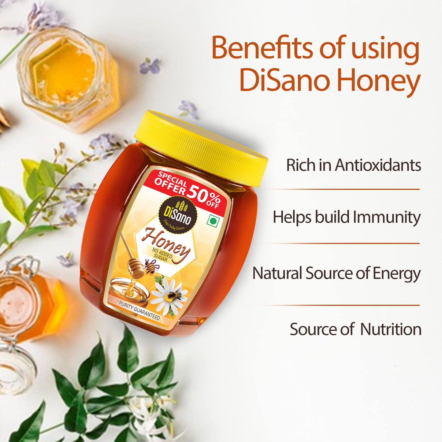 DiSano Pure Honey 1Kg - No Added Sugar, Fresh, Natural Sweetener