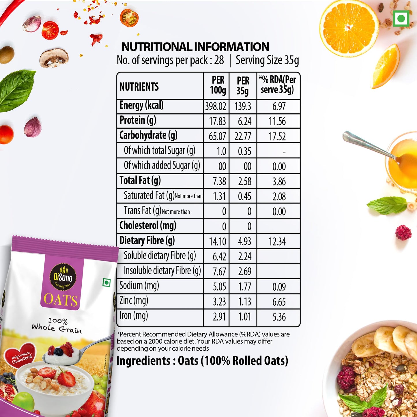 Disano Oats 1 kg Pouch - Wholegrain Breakfast Option