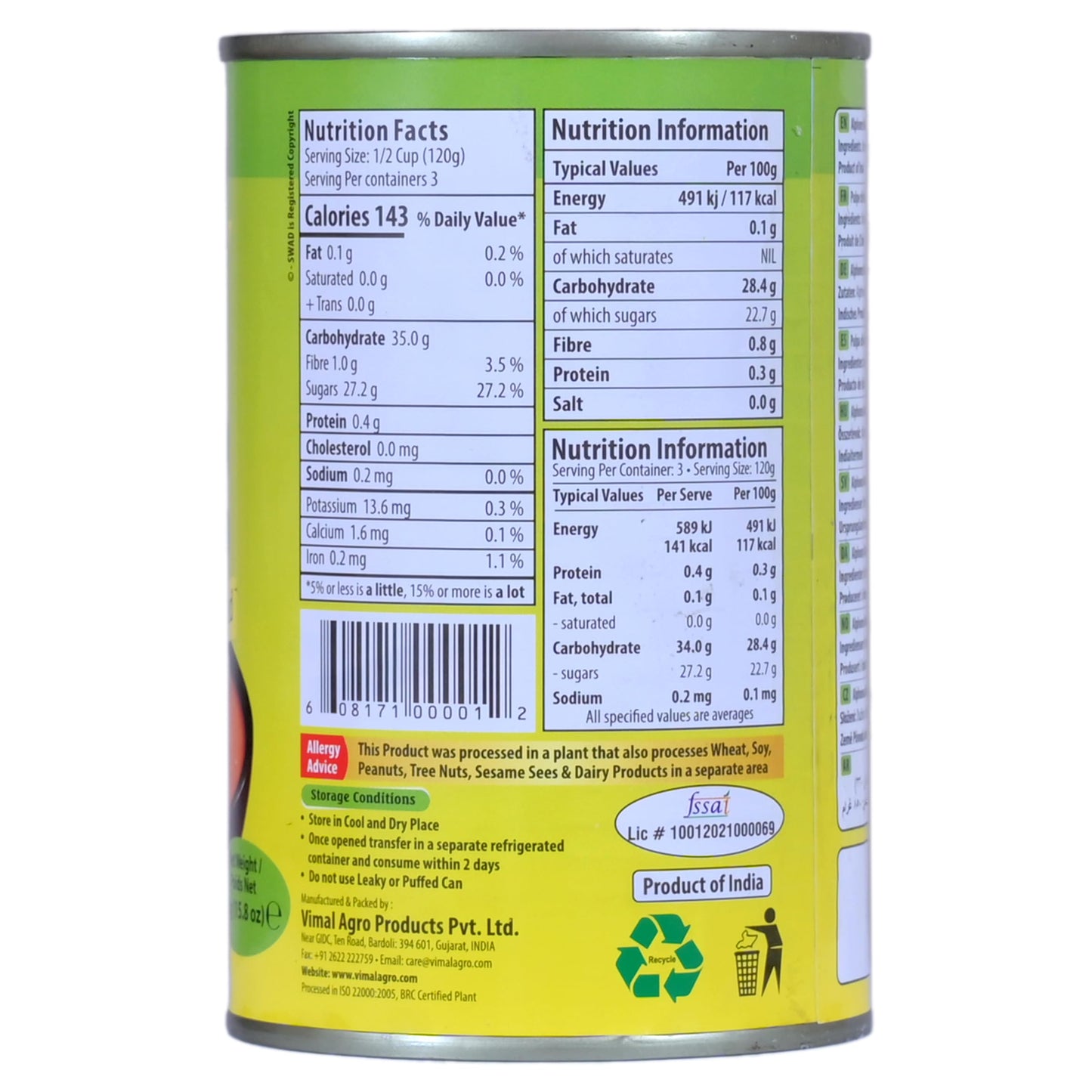SWAD Alphonso Mango Pulp 450g Tin, Pack of 2 - No Added Preservatives