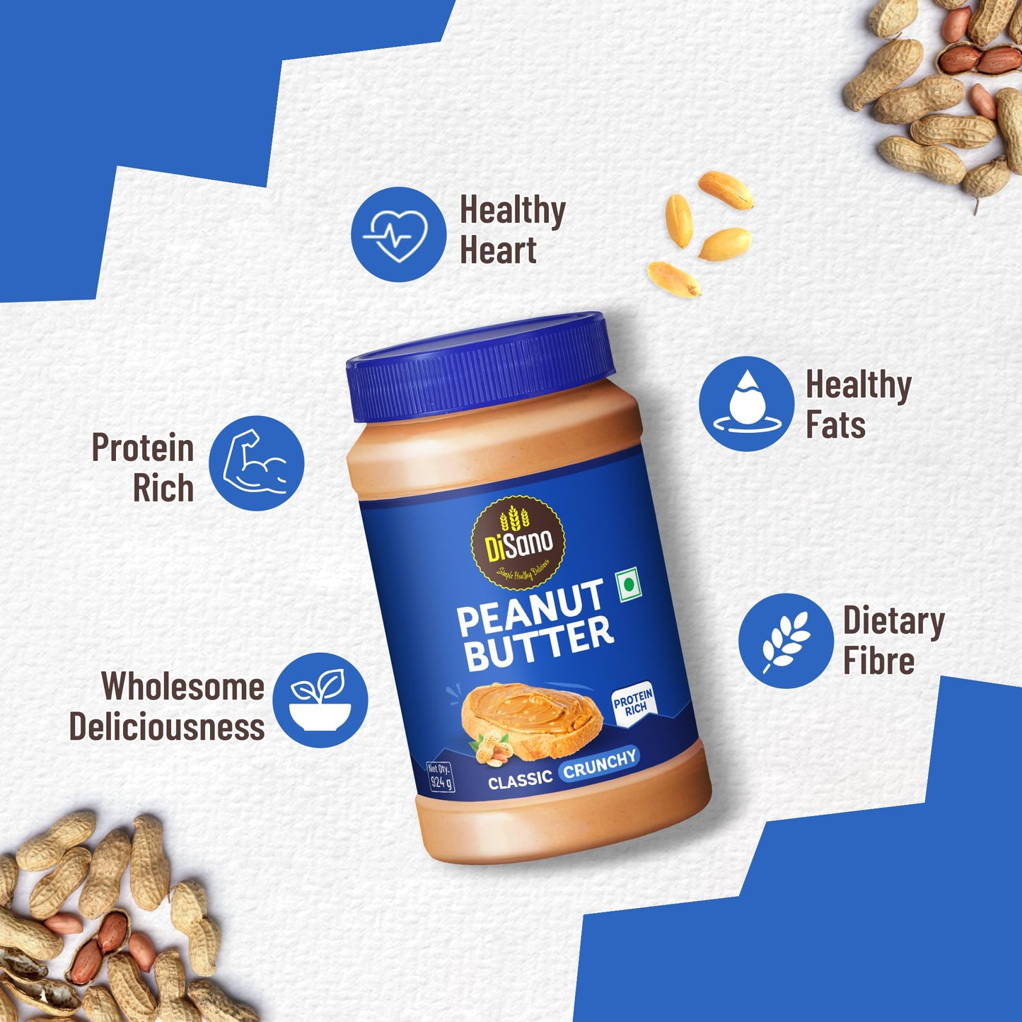 DiSano Crunchy Peanut Butter 924g - 25% Protein, Gluten Free