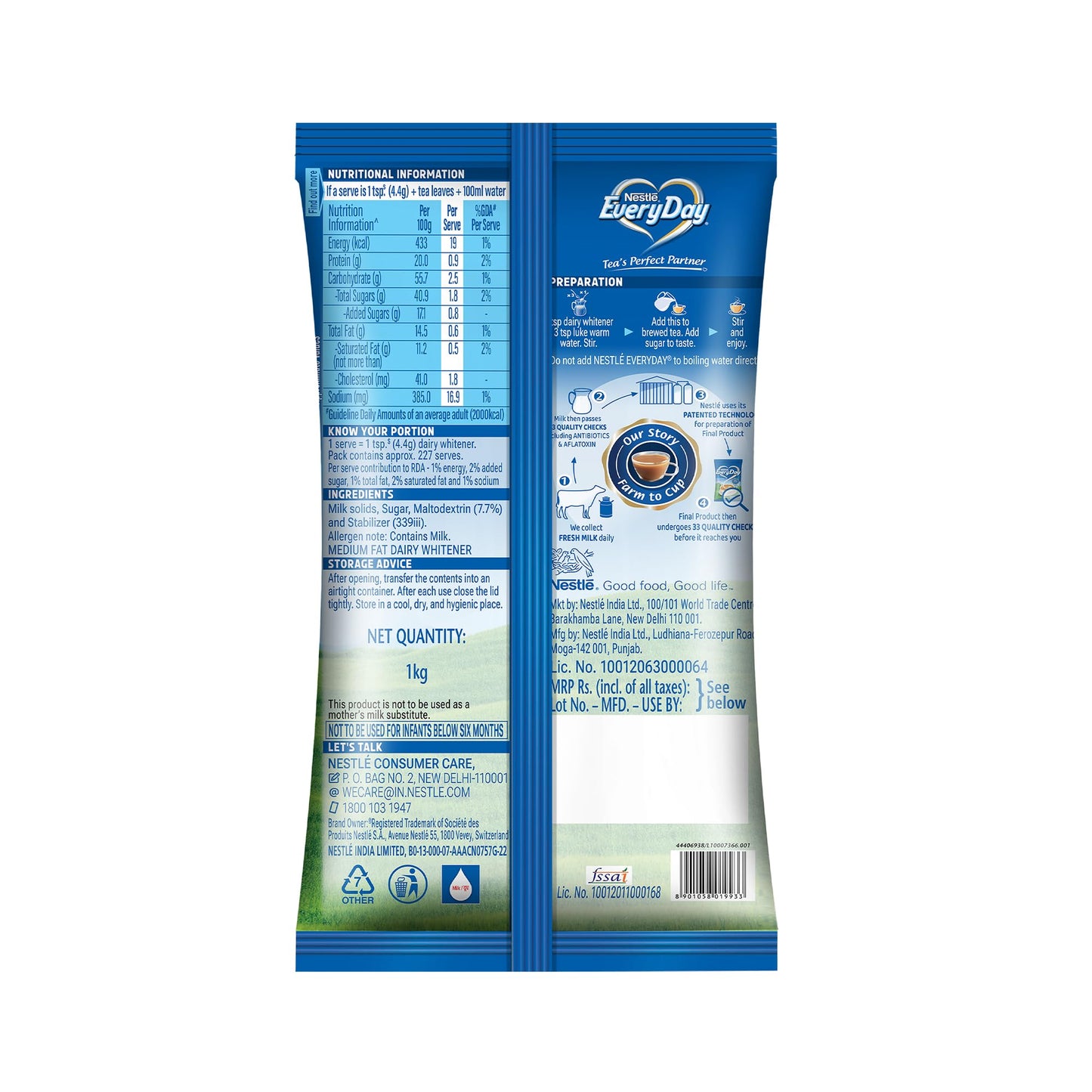 Nestle EveryDay Dairy Whitener, 1kg Pouch - Thick & Creamy