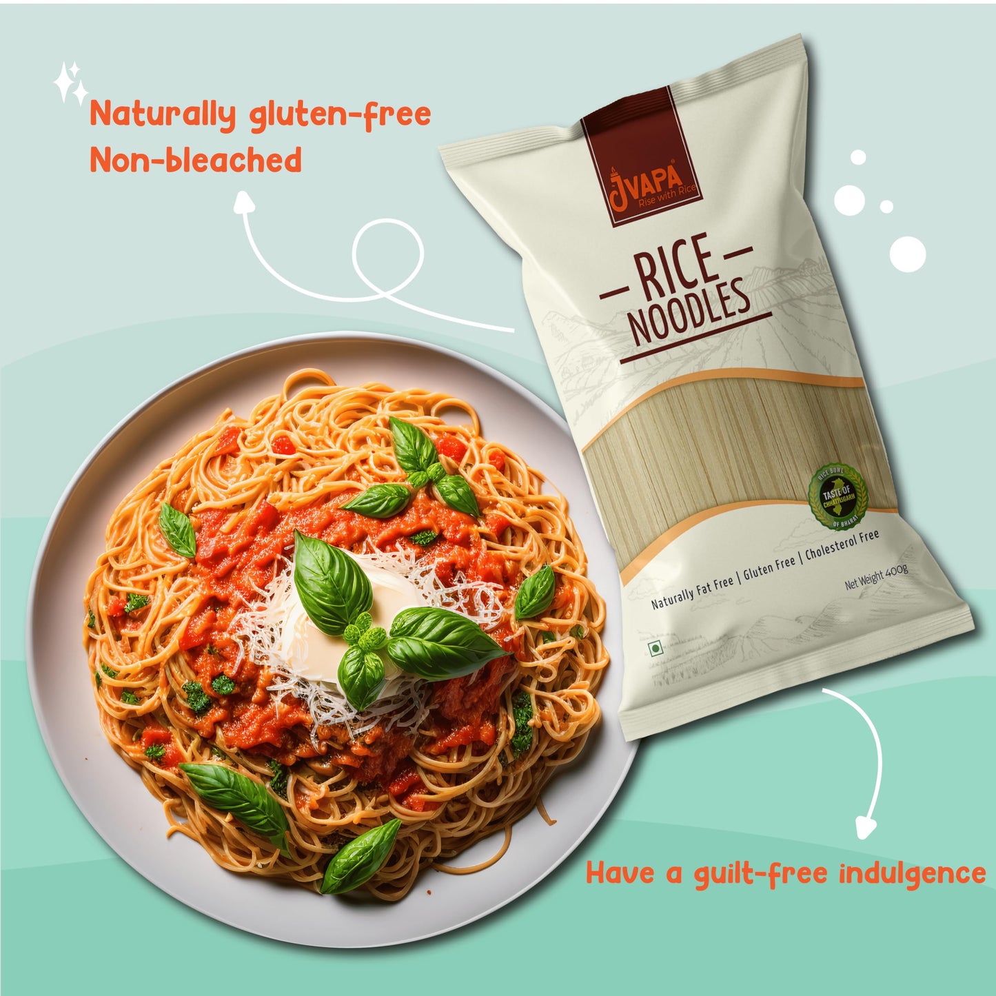 Jvapa Rice Noodles 400 Grams - Gluten Free Pasta, Cholesterol Free