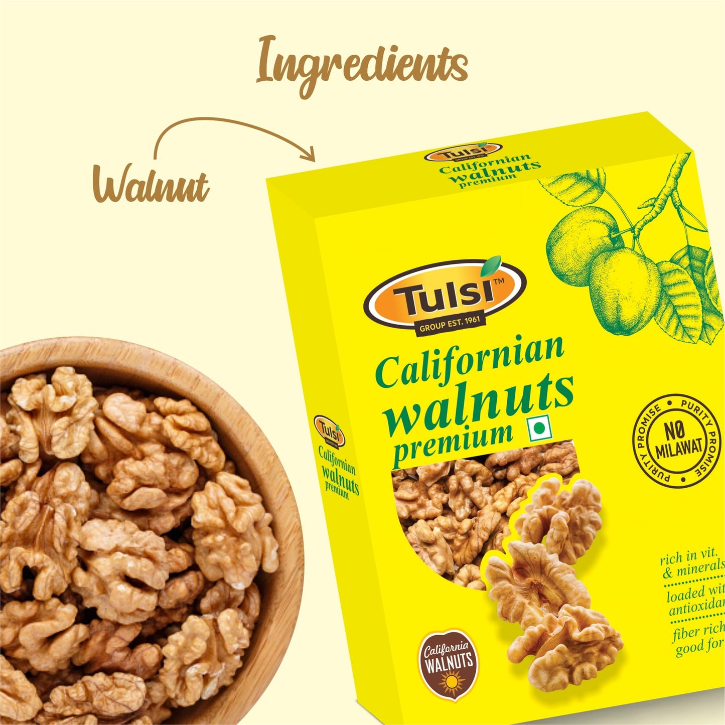 Tulsi California Walnut Kernels 200g | Large Size | Rich in Omega-3 | Crunchy Nuts