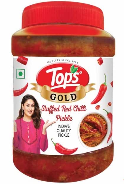 TOPS Gold Pickle Stuffed Red Chilli - 900 gm | Trans Fat-Free, Mustard Oil
