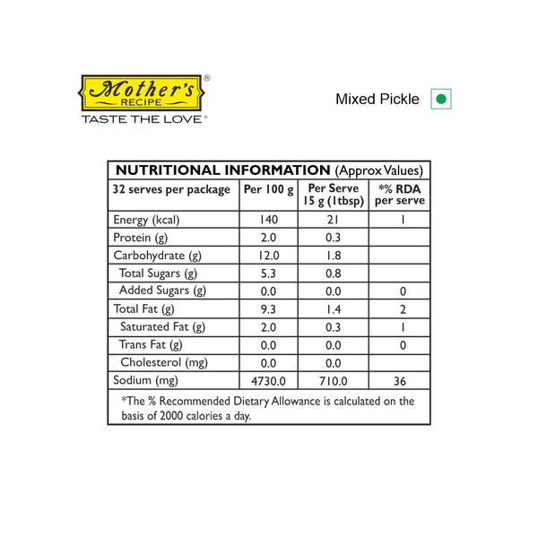 Mother's Recipe Mixed Pickle Pouch, 200 g - Exotic Indian Flavours