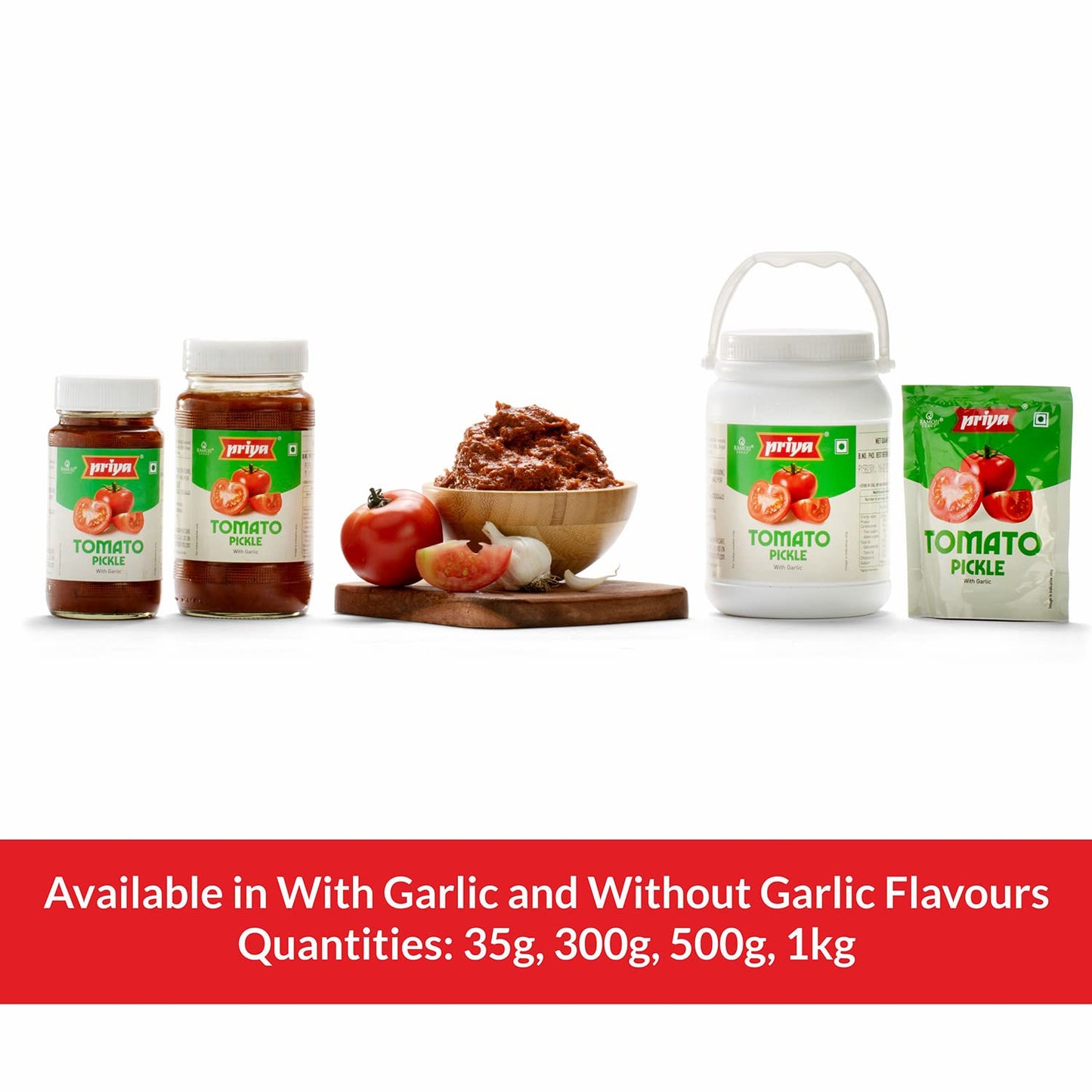 Priya Tomato Pickle with Garlic, 500g - Traditional South Indian Achar